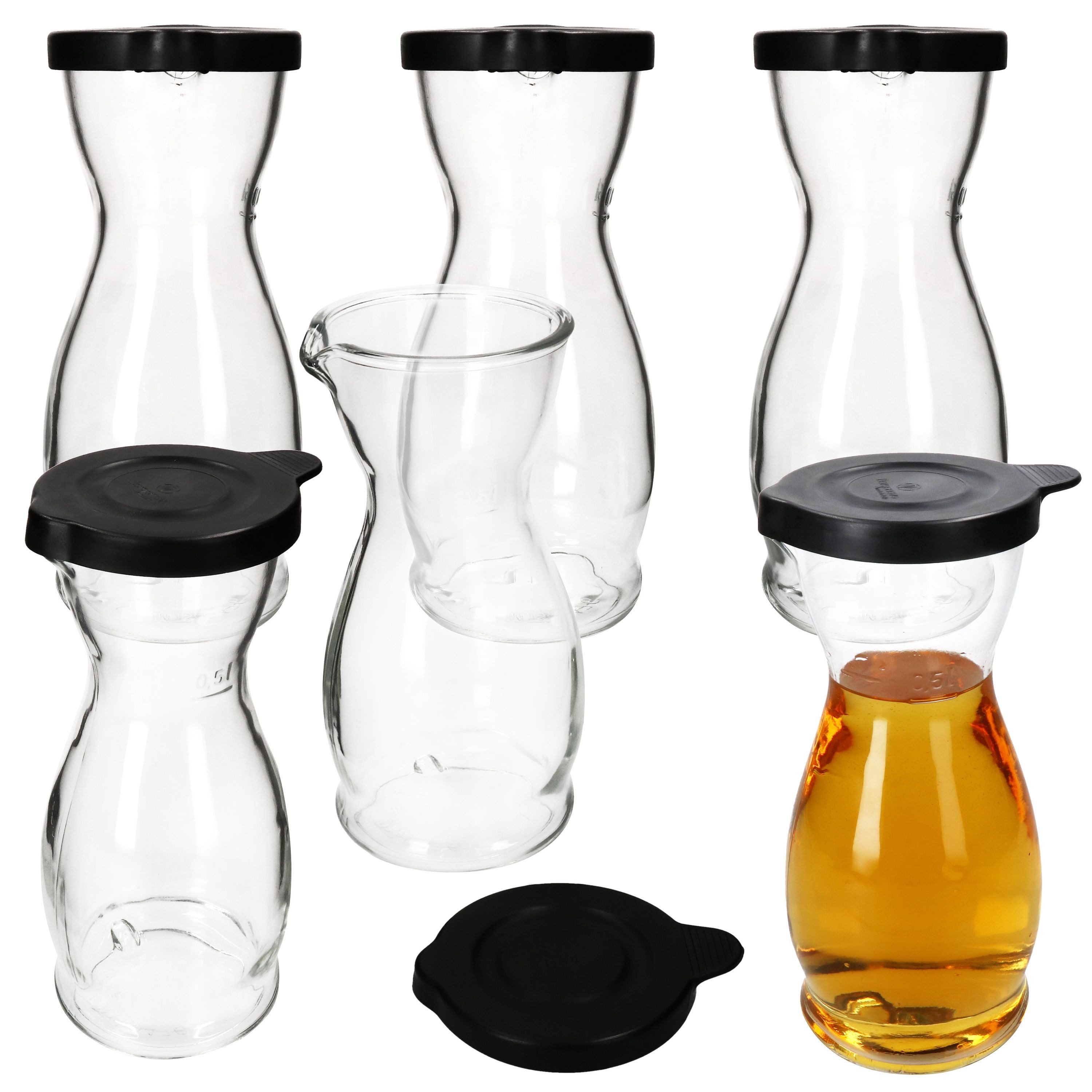 Karaffe 6x MIA MISURA Wein-Karaffe mit Deckel schwarz 0,5L geeicht Glas-Krug
