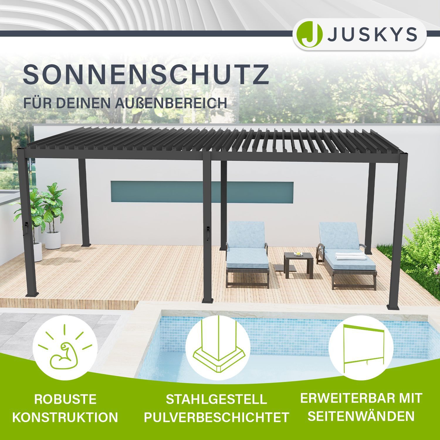 Juskys Terrassendach Tahiti 3x5,9 m, Lamellendach, günstig online kaufen