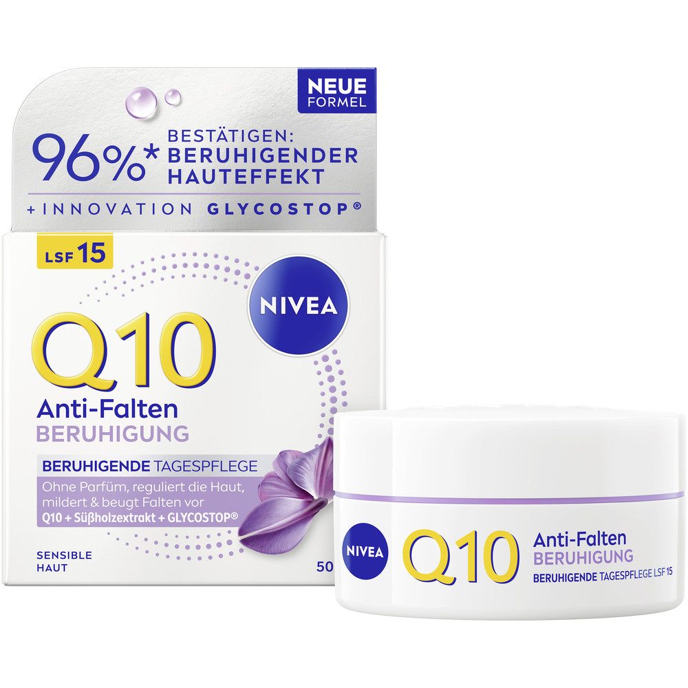 Nivea Tagescreme Q10 ANTI-FALTEN BERUHIGUNG TAGESPFLEGE, reduziert Trockenheit, Spannung, Rötungen