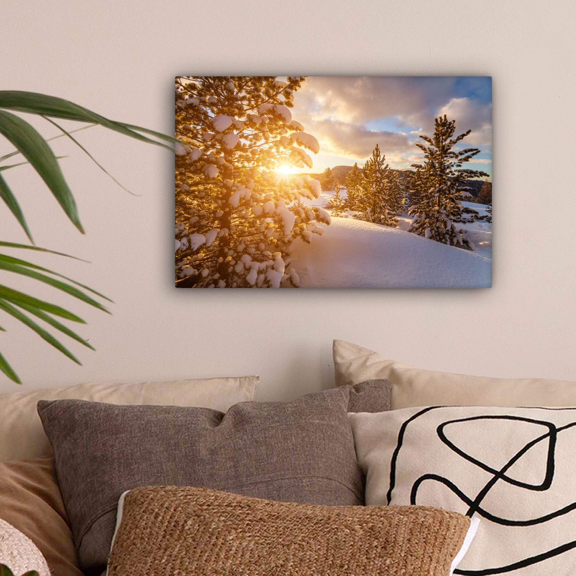 OneMillionCanvasses® Leinwandbild Eine Winterlandschaft bei Sonnenuntergang günstig online kaufen
