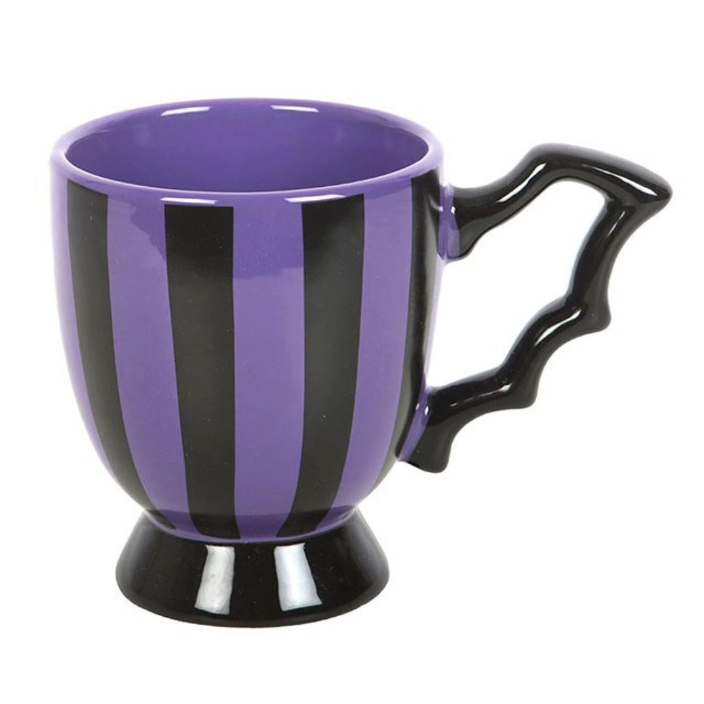 Something Different Tasse Gothic Becher in violett-schwarz gestreift Tasse 450 ml, Gothic Becher in violett-schwarz gestreift Tasse 450 ml