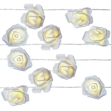 MARELIDA LED-Lichterkette 10 weiße Rosen Rosenblüten Blumengirlande Hochzeit Valentinstag L:1,8m, 10-flammig