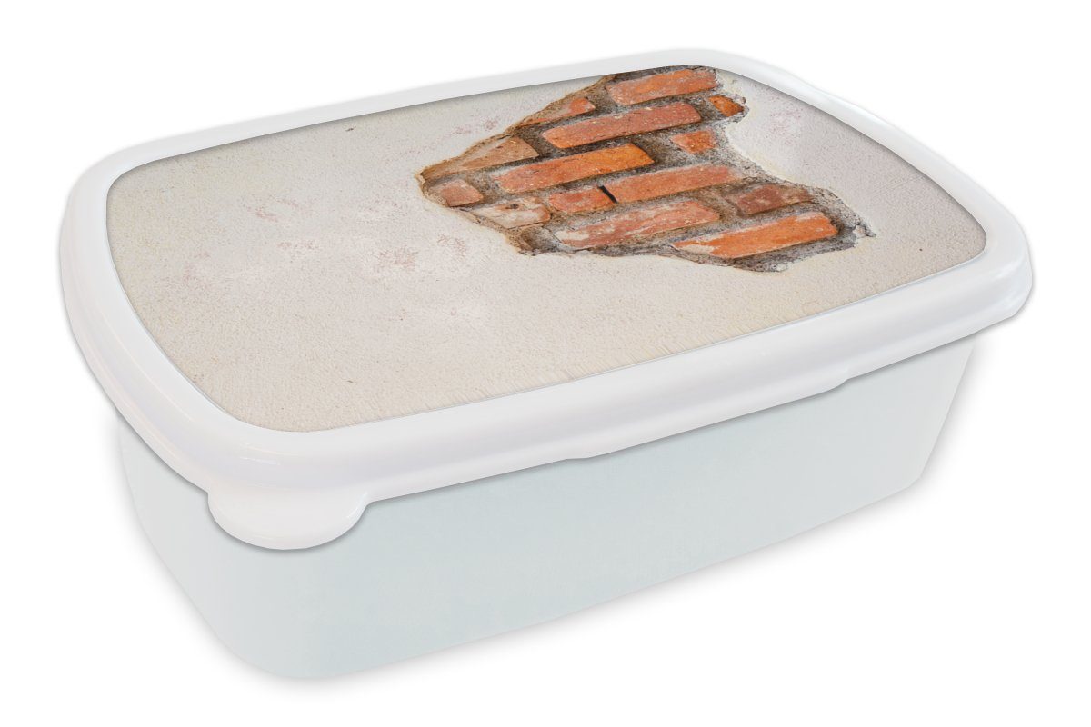 MuchoWow Lunchbox Gips - Ziegel - Wand - braun, Kunststoff, (2-tlg), Brotbox für Kinder und Erwachsene, Brotdose, für Jungs und Mädchen weiß | Lunchboxen