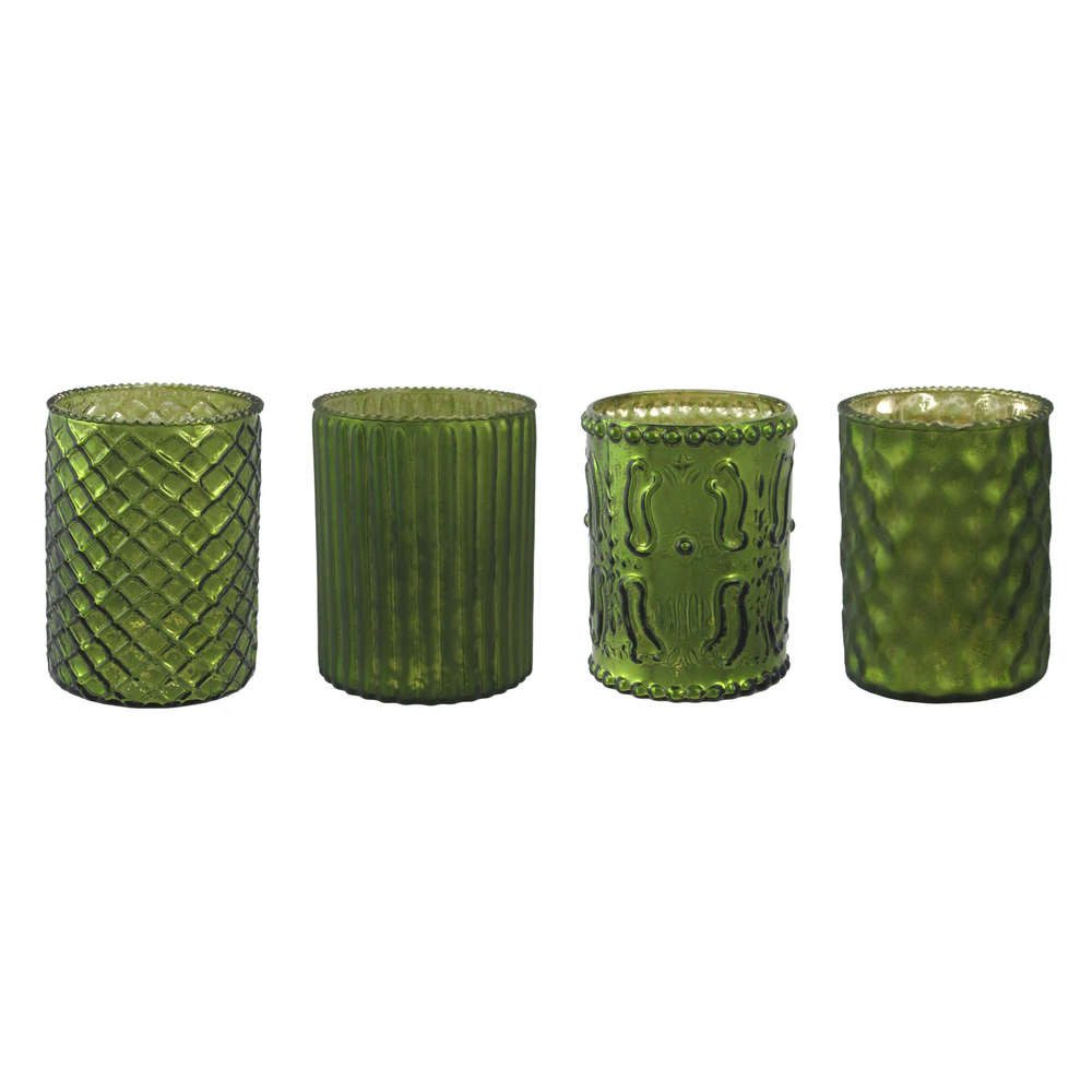 Gasper Windlicht Glas-Teelicht 10cm. 4 Stück. Teelichtglas teilw. verspiegelt