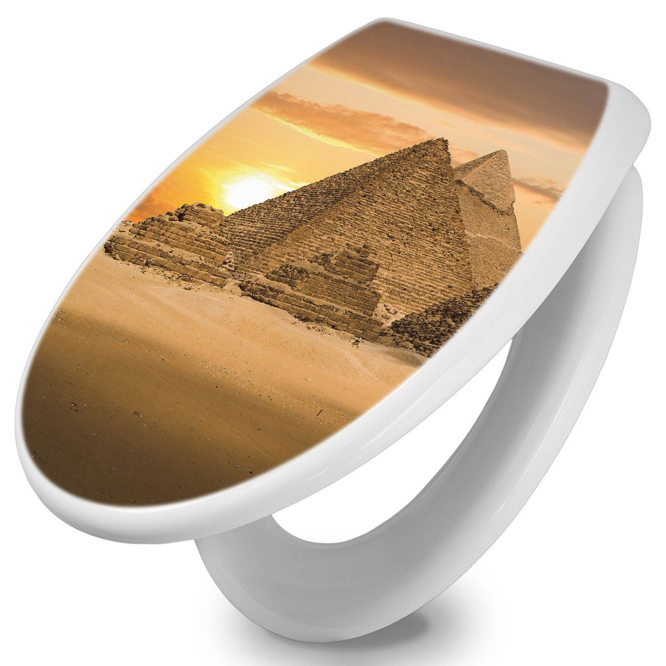 banjado WC-Sitz mit Absenkautomatik Motiv Pyramiden (umweltfreundliches Material, integrierte Scharniere), 44,5 x 37 x 5 cm