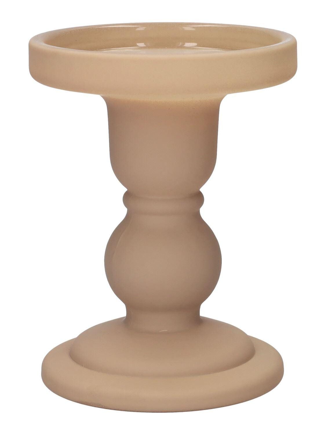 INNA-Glas Kerzenhalter Kerzenleuchter Stumpenkerze KLEOFINA, beige-matt, 11cm, Ø8,5cm