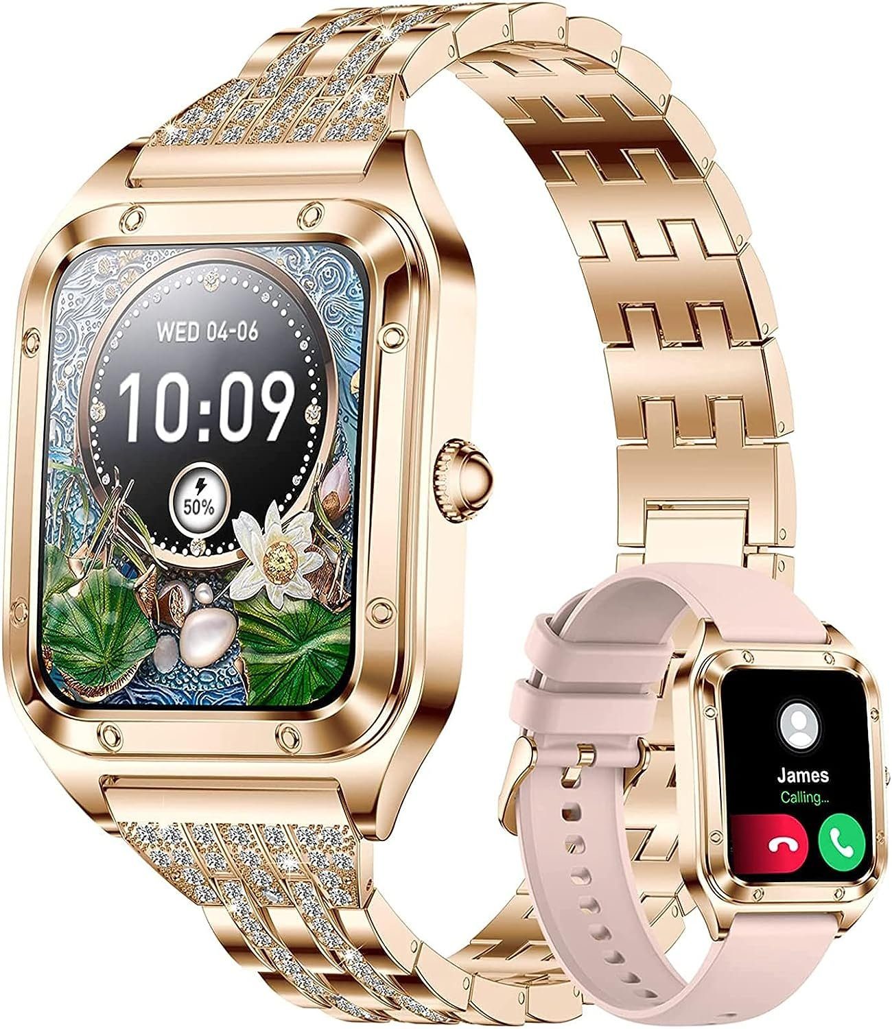 Fitonme Smartwatch (1.59 Zoll, Andriod IOS), Roségoldene Smartwatch  Telefonfunktion Fitness-Tracker Wasserdicht Uhr