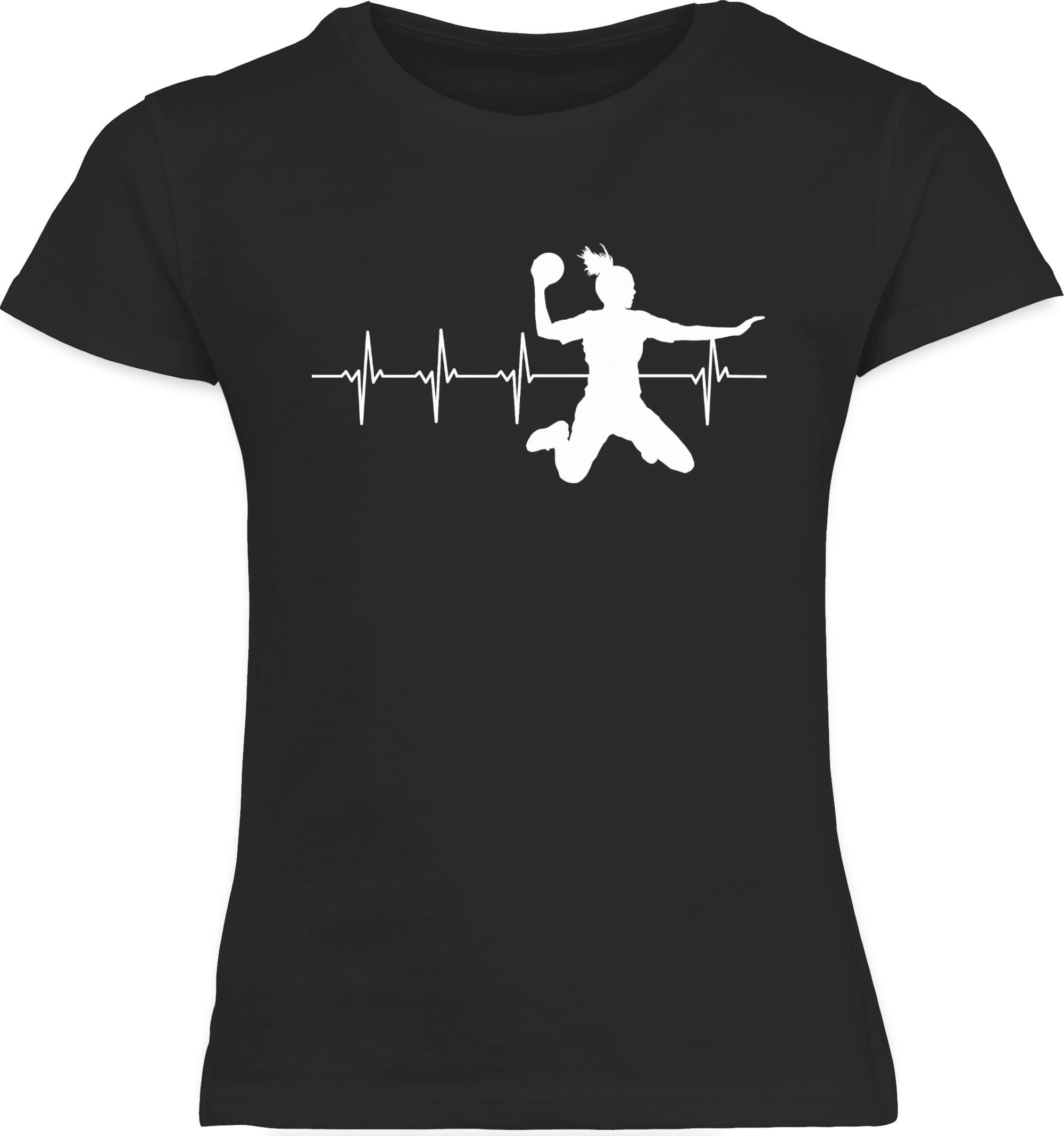 für Kinder Herzschlag 2 T-Shirt Sport Handball Damen Kleidung Shirtracer Schwarz