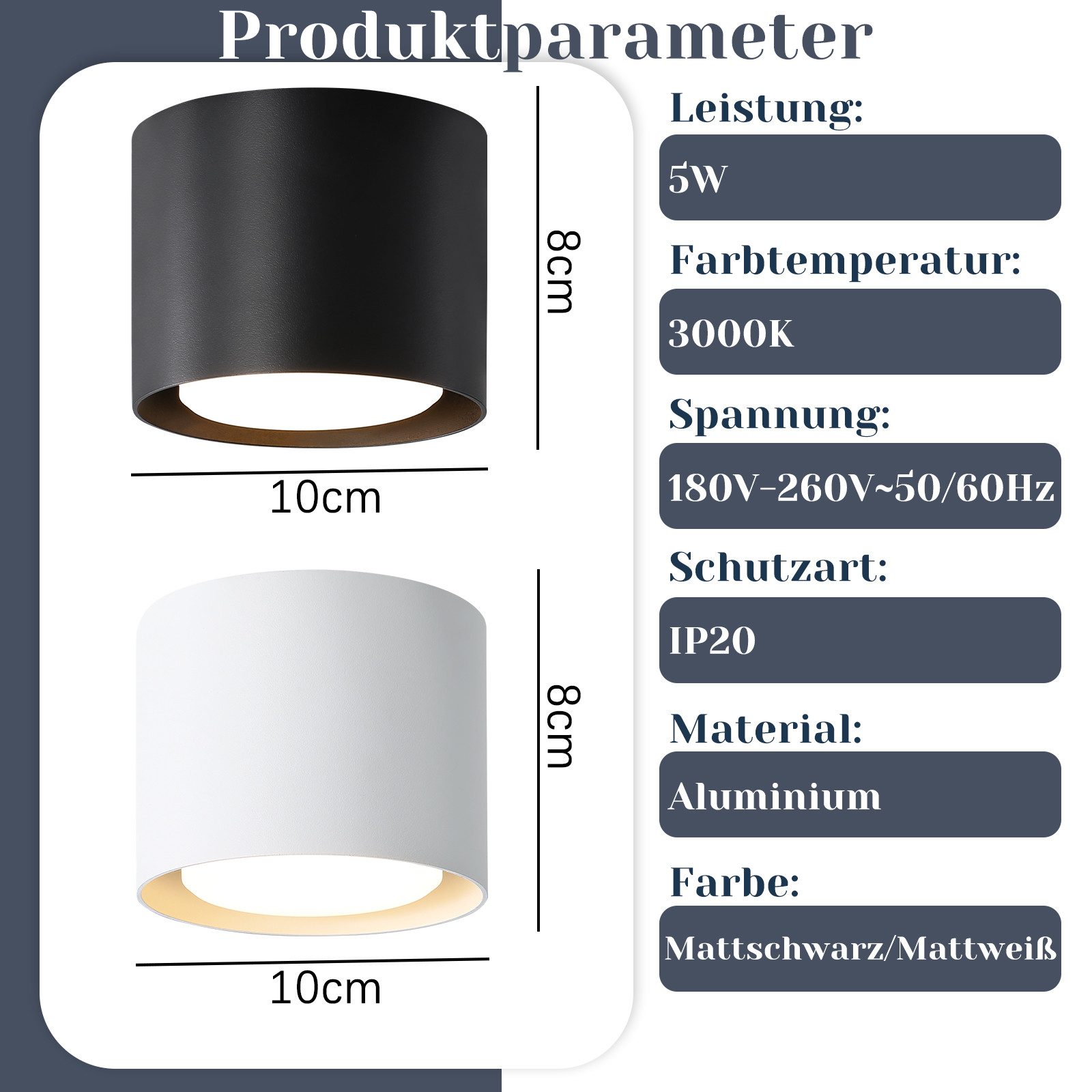 Foco led de superficie blanco redondo orientable 5w_voghion.com
