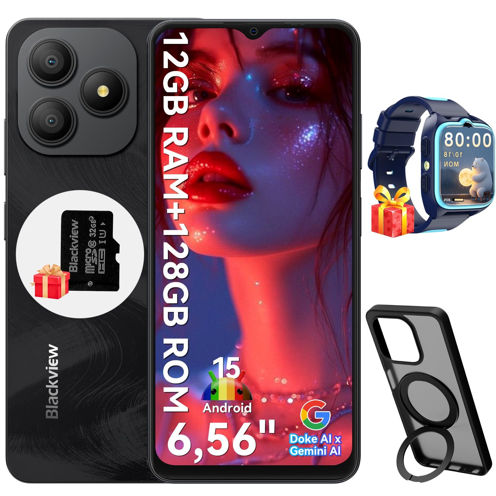 blackview WAVE 9C Android 15 incl.Z30 Kinder smartwatch Smartphone (6.56 Zoll, 128 GB Speicherplatz, 13 MP Kamera, 13MP, Android 15, fingerprint, OTG)