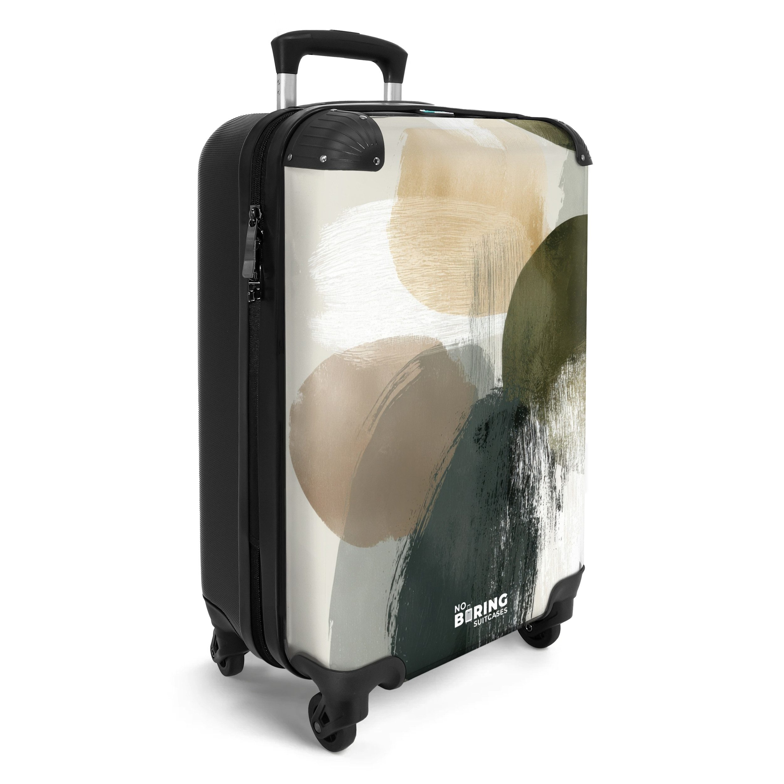 NoBoringSuitcases.com© Hartschalen-Trolley Minimalistisch - Kreise - Pinselstriche - Beige 55x35x20cm, 4 Rollen, Reisetasche mit Rollen, Koffer Handgepäck Flugzeug