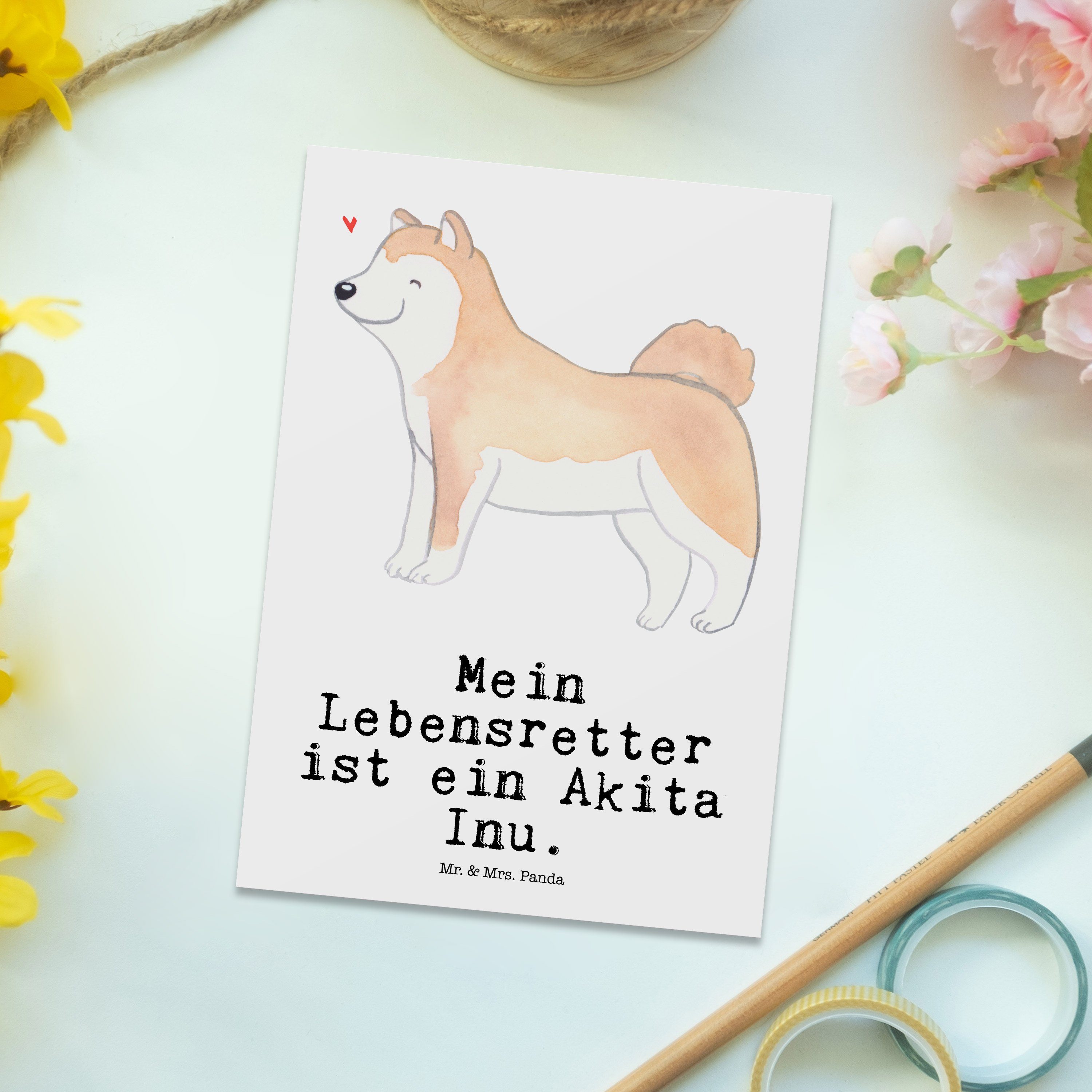 & Mrs. Mr. Weiß Geschenk, Postkarte Geschenkk Inu - Panda Tierfreund, - Hund, Lebensretter Akita