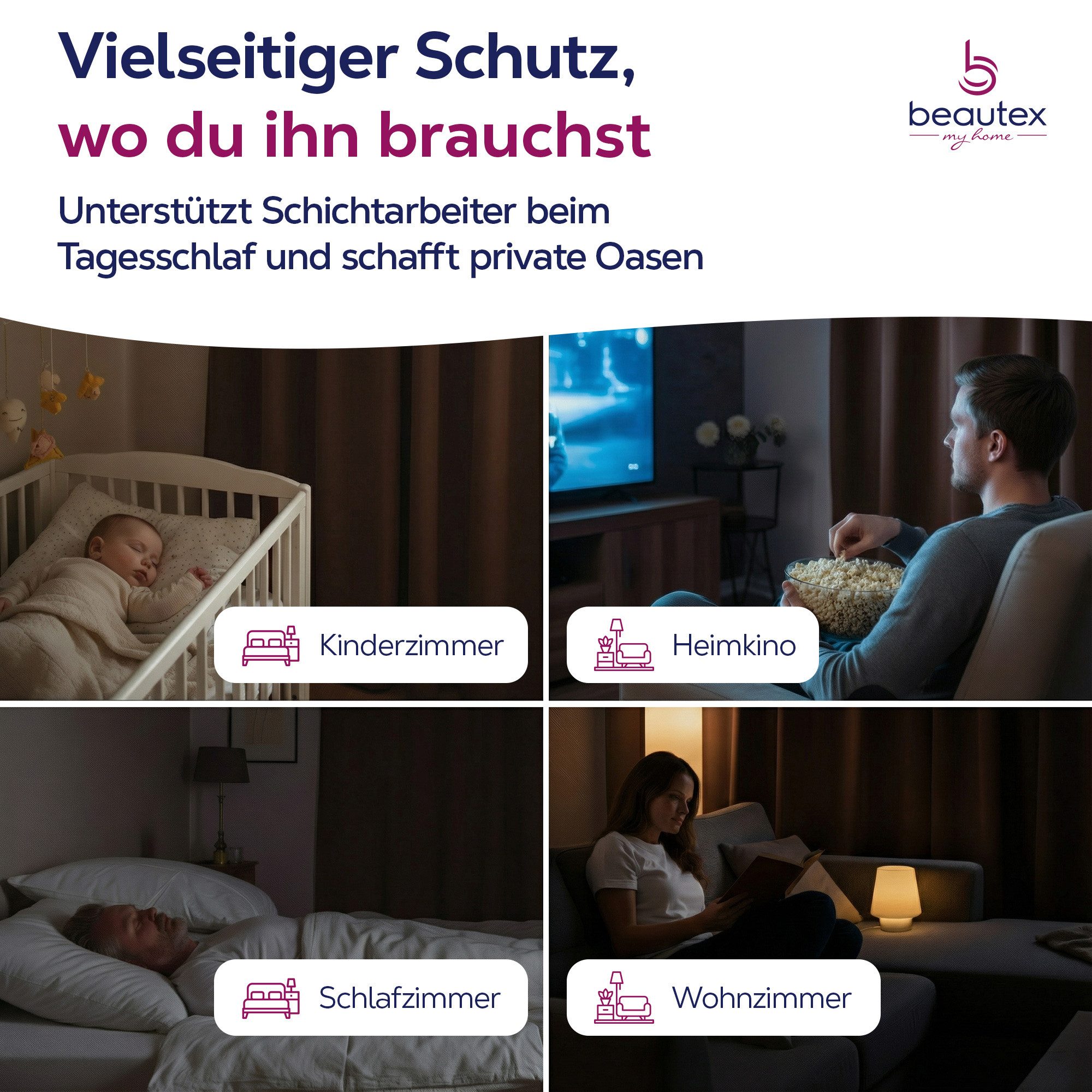 Beautex Verdunkelungsvorhang 2er Set mit U-Band, Blackout Vorhang Gardine abdunkelnd (2 St), Kräuselband, verdunkelnd, 2er Set, wärmeisolierend, blickdicht, was – Bild 4 von 5