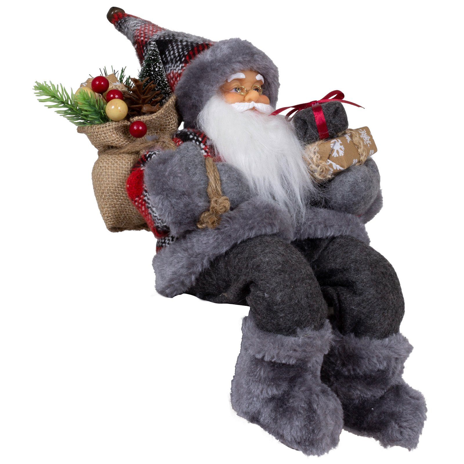 Christmas Paradise Weihnachtsmann Finn 45cm / 30cm, sitzend (Dekofigur grau, 1 St., Weihnachtsdeko), Kantenhocker zum Hinsetzen