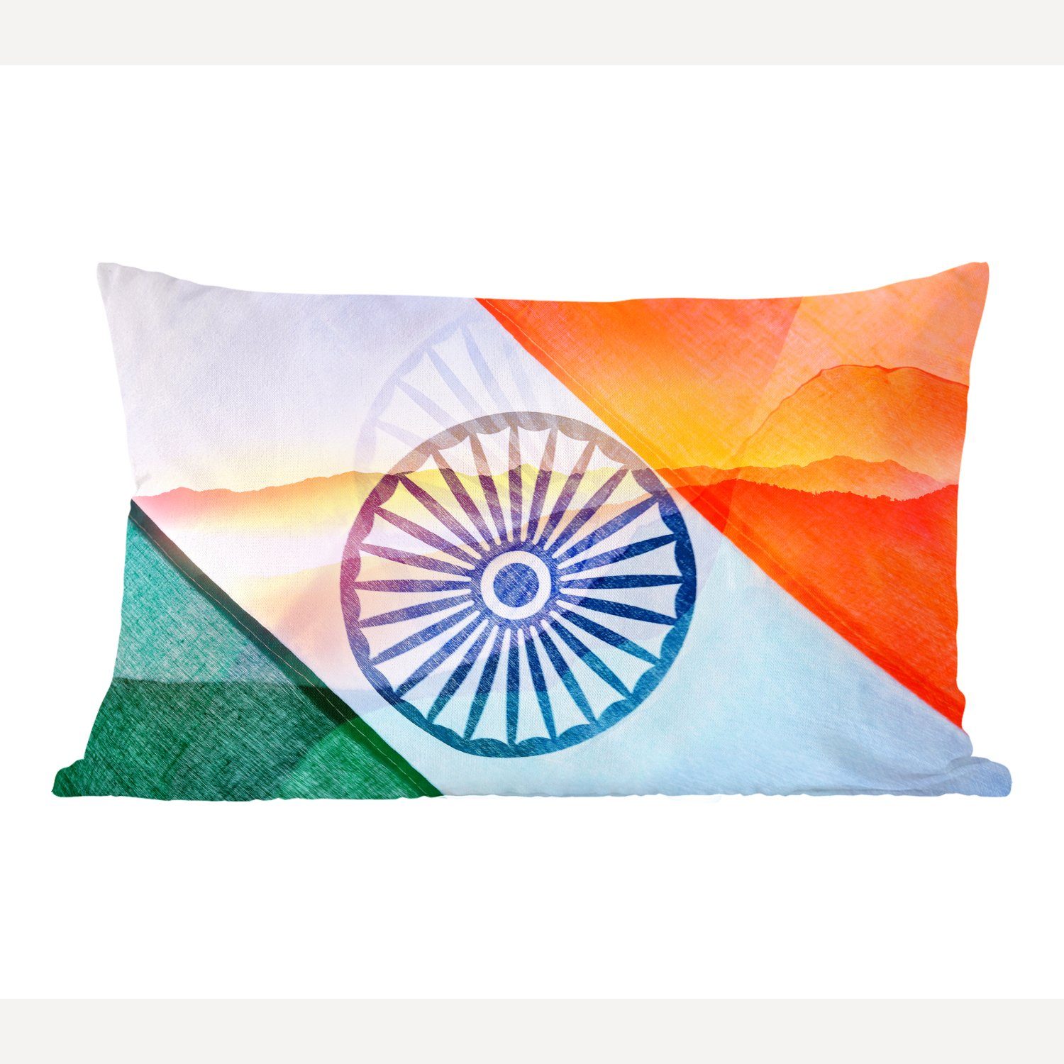 Dekoration, mit Schlafzimmer Zierkissen, Füllung, hinter Dekokissen Berge Dekokissen der indischen Nationalflagge, Wohzimmer MuchoWow Große