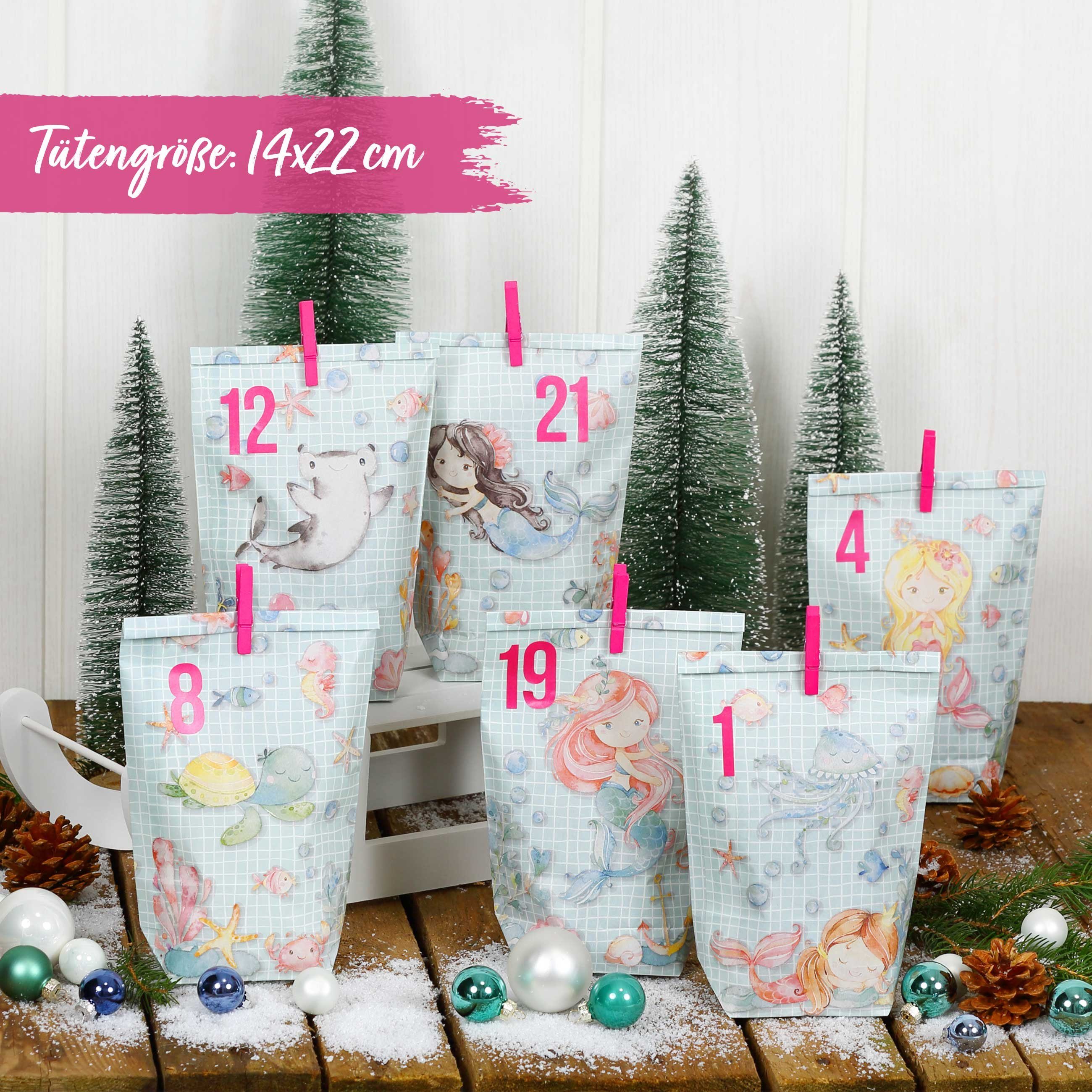 PAPIERDRACHEN befüllbarer Adventskalender Adventskalender - 24 Geschenktüten mit Zahlenaufkleber & Klammern