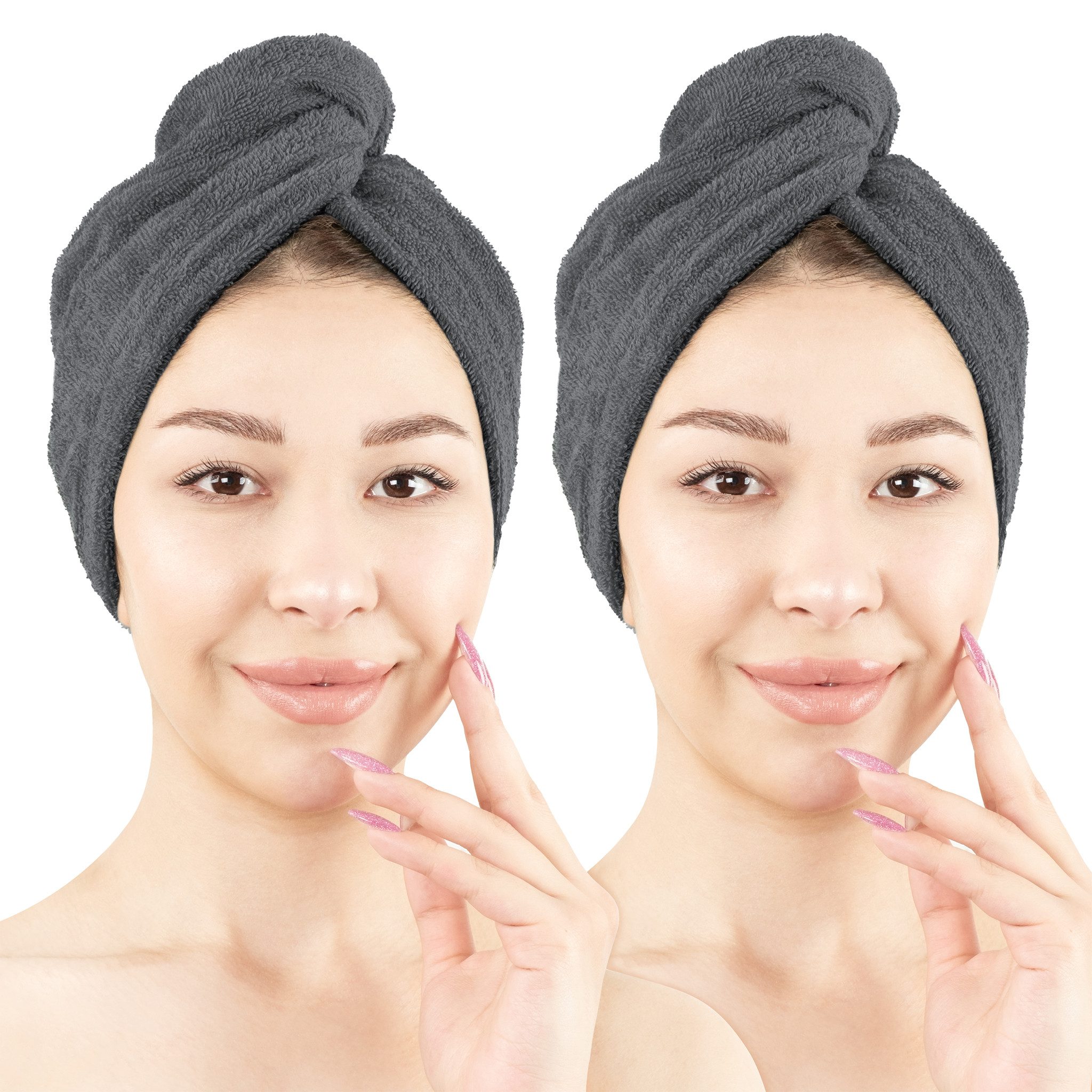 HAMMETEX Turban-Handtuch 2er Set Haarturban Damen, 100% Baumwolle, Flauschig & Schnelltrocknend, Frottier (Set, 2-St), Uni-Farben, weich