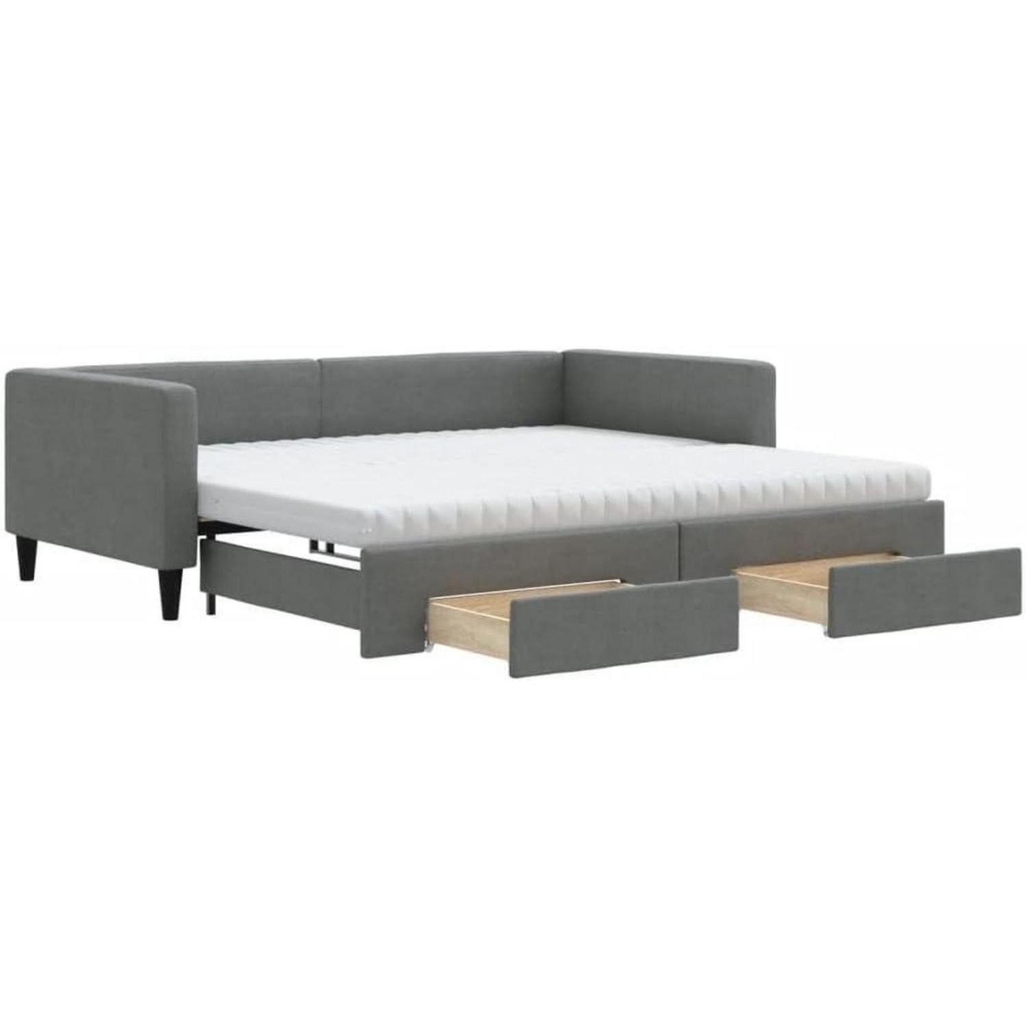 LuxusKollektion Schlafsofa Sofabett 100 x 200 mit Bettkasten Schublade Matratze Dunkelgrau
