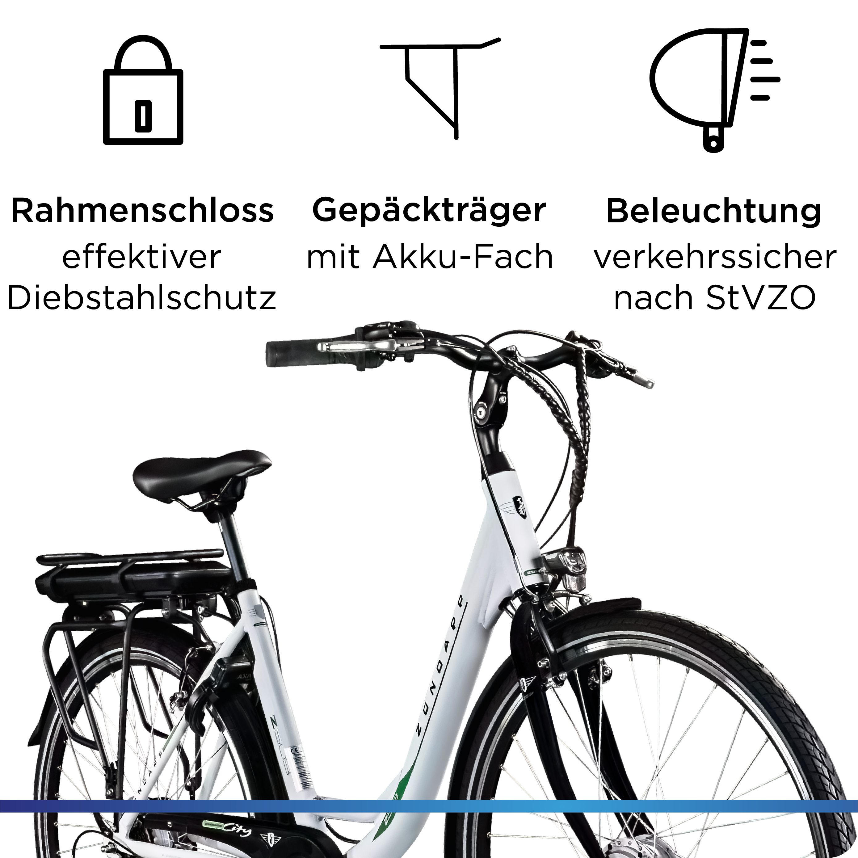 Zündapp E-Bike Cityrad Z503, 7 Gang Shimano Tourney RD-TY21 Schaltwerk, Kettenschaltung, Frontmotor, 536 Wh, Pedelec, Elektrofahrrad für Damen u. Herren