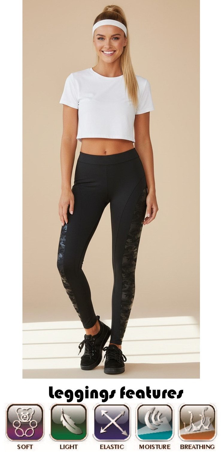 Bas Bleu Leggings mit markanter Seitenstruktur, Sportleggings Laufhose Running