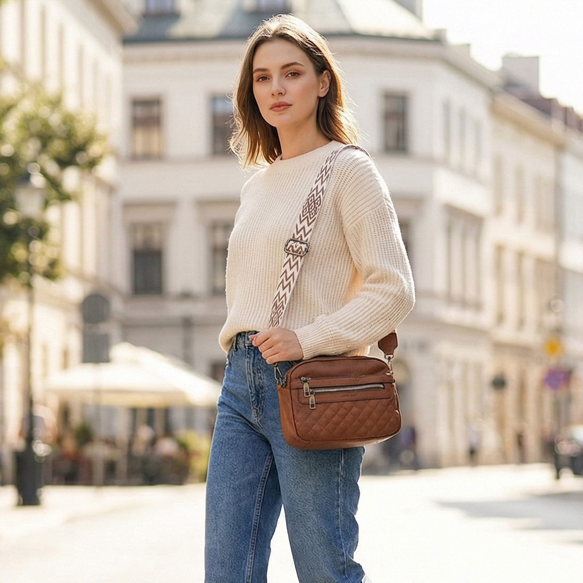 TANTOMI Schultertasche Umhängetaschen Damen, Crossbody Bag mit mehreren Fächern (Damen Handtasche mit Weich Breiter Gurt), Design mit mehreren Reißverschlüssen – Bild 2 von 5
