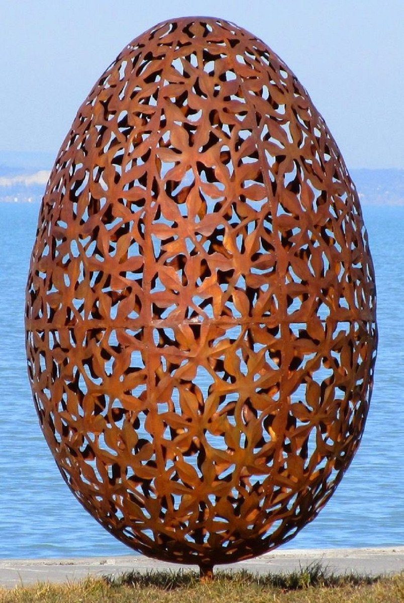 Casa Padrino Skulptur Luxus Stahl Garten Skulptur Ei Rostfarben Ø 75 x