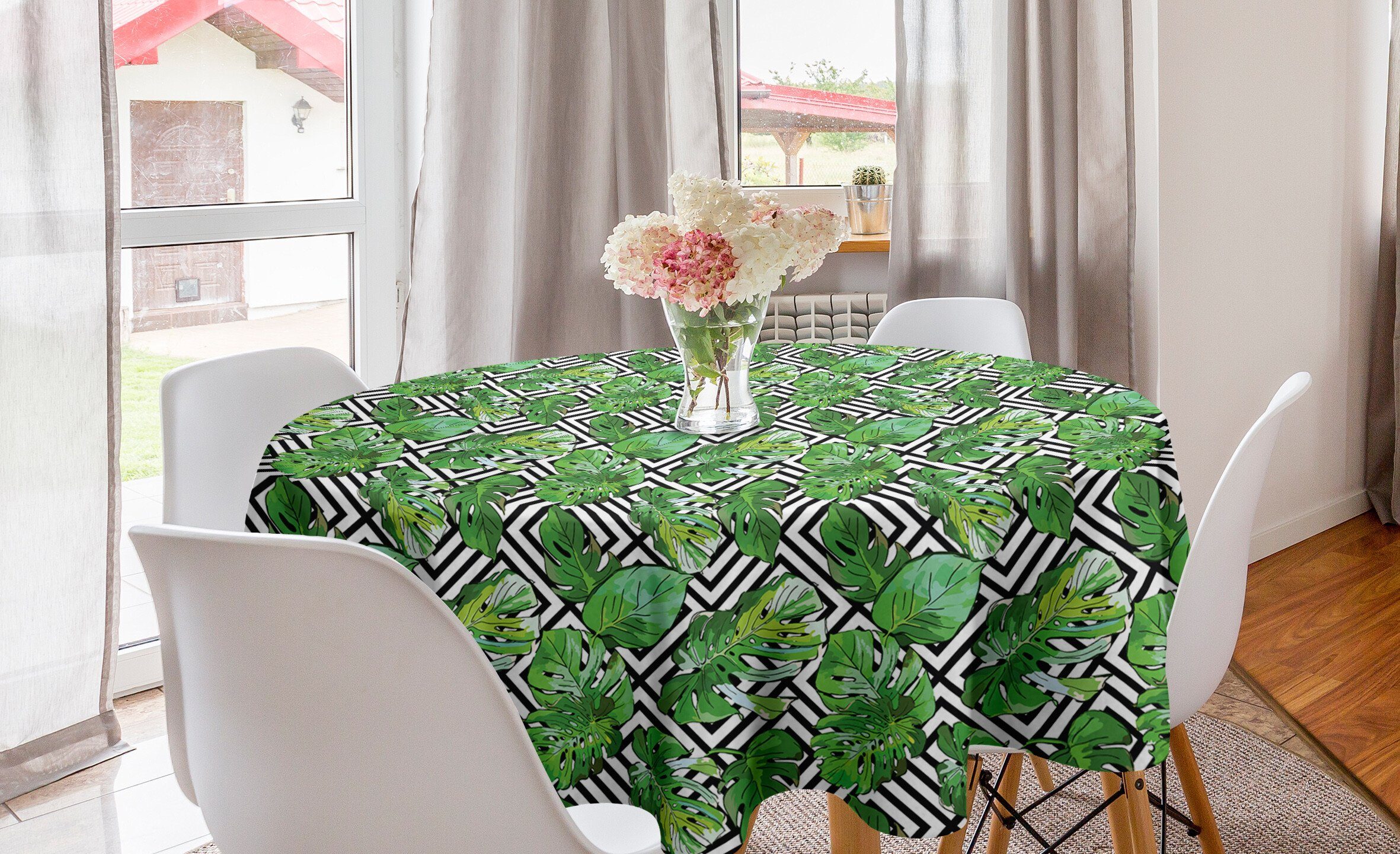 Abakuhaus Tischdecke Kreis Tischdecke Abdeckung für Esszimmer Küche Dekoration, Baum Makro-Palme-Blätter