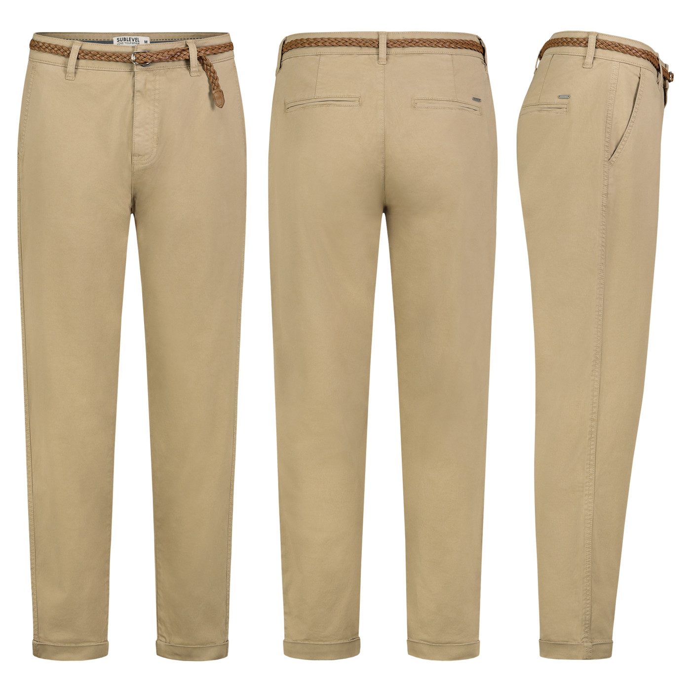 SUBLEVEL Chinos Damen Chino Hose Stoffhose inkl.Gürtel Businesshose Freizit günstig online kaufen