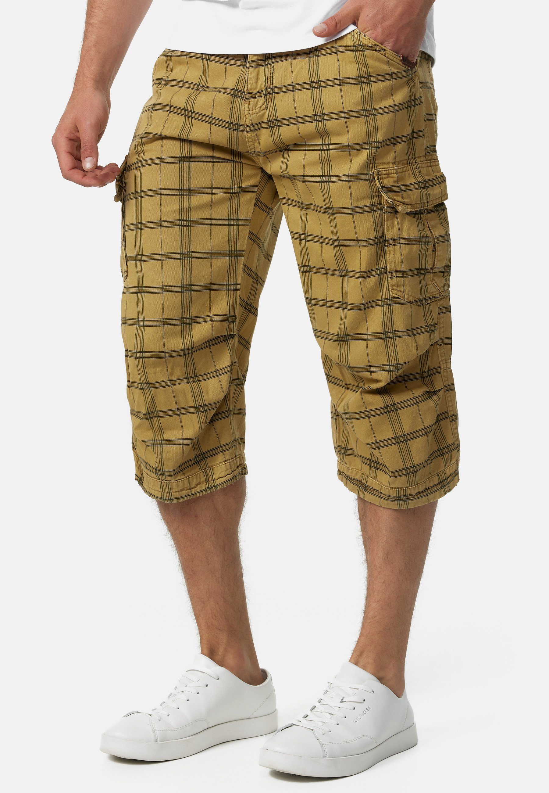 Indicode Cargoshorts Herren Nicolas Check Cargo Shorts Herrenshorts aus einer robusten Materialmischung