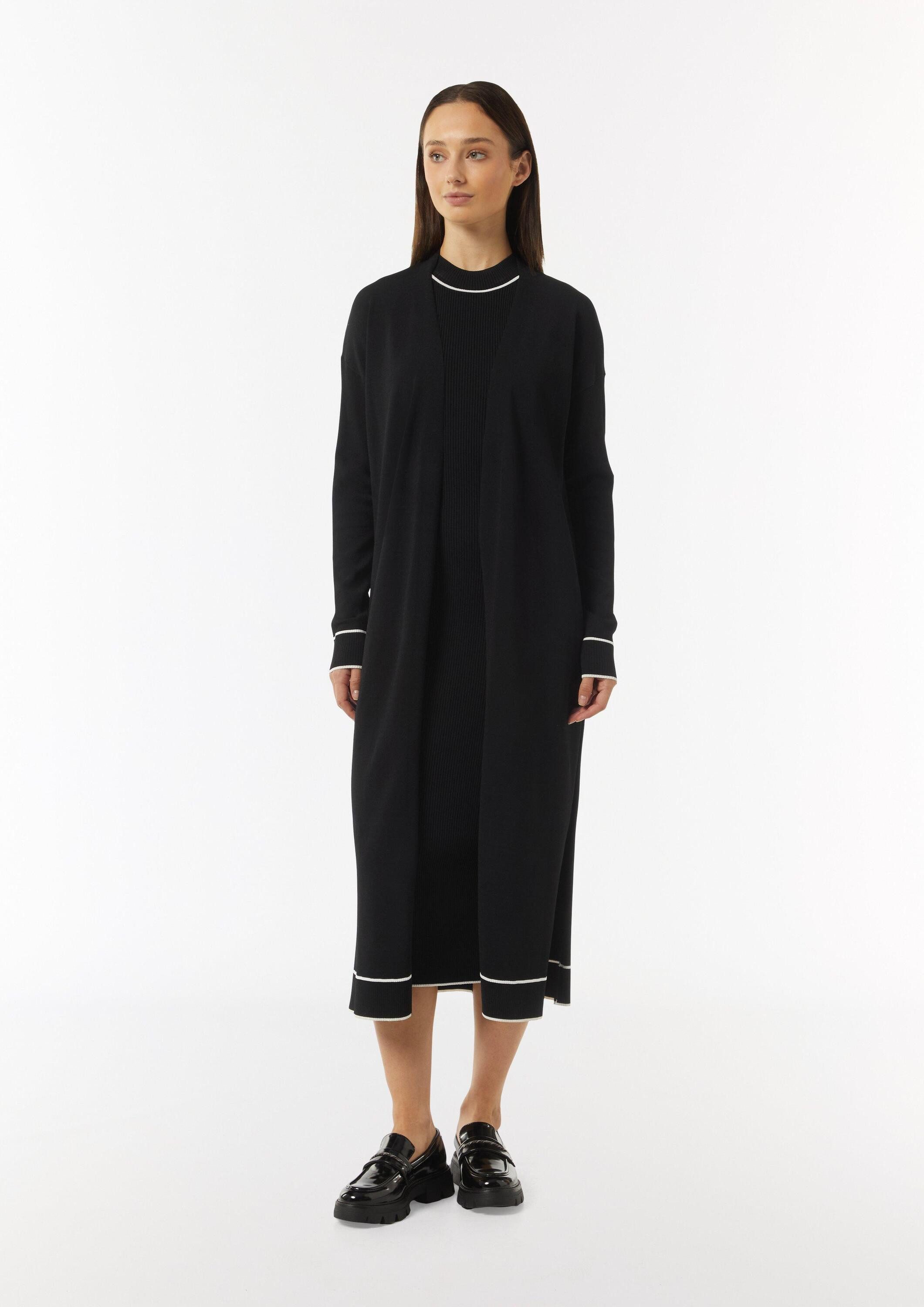 comma Cardigan Strickjacke Long-Cardigan mit Kontrastdetails und seitlichen Schlitzen