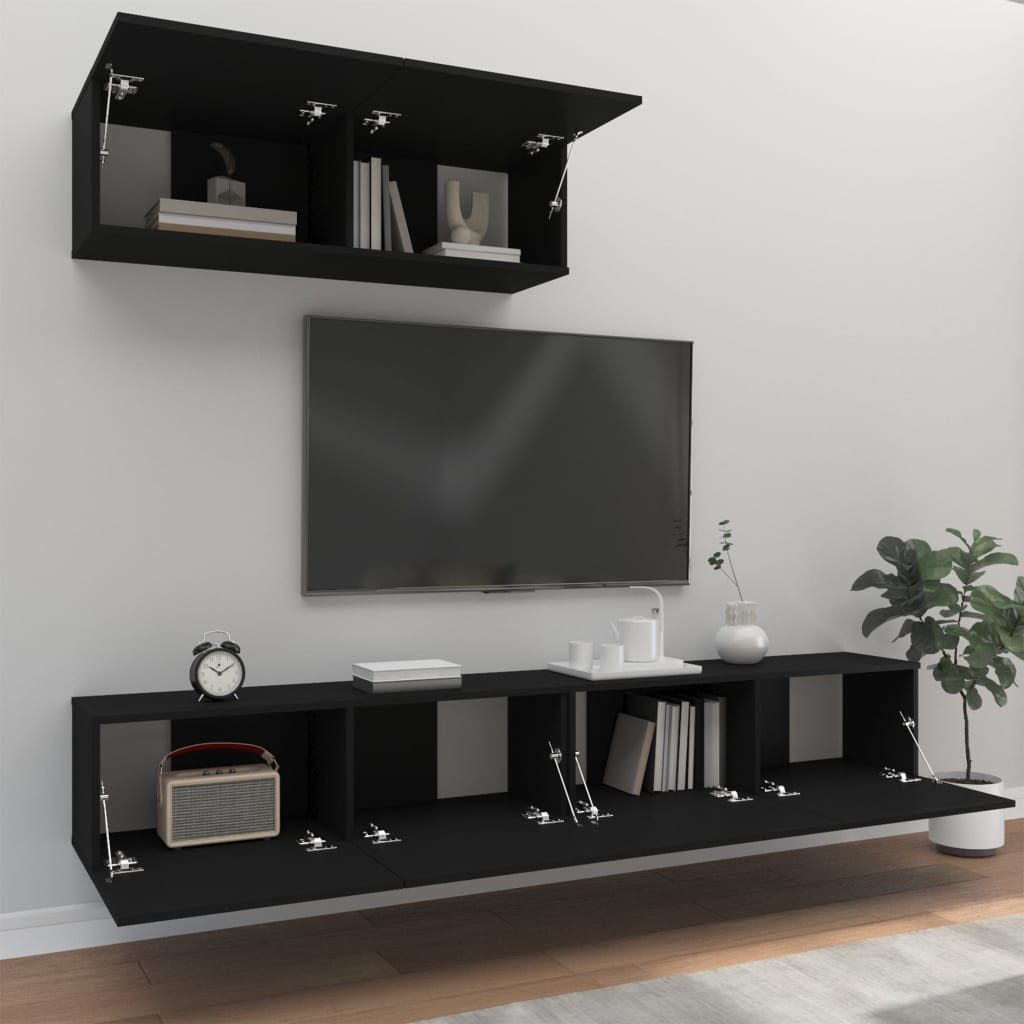vidaXL TV-Schrank 3-tlg. TV-Schrank-Set Schwarz Holzwerkstoff günstig online kaufen