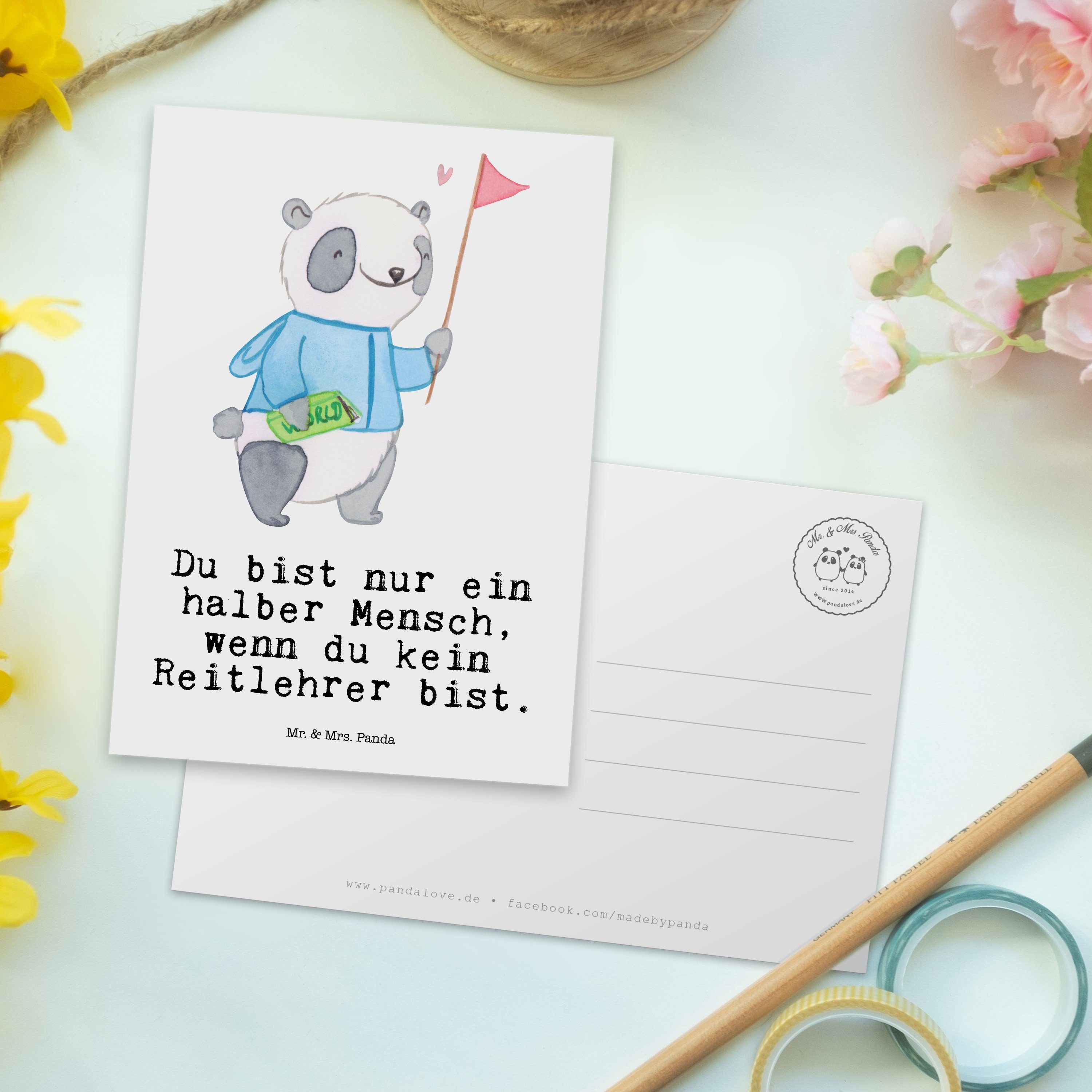 - Postkarte Danke, Mr. Herz Karte, Panda Weiß - & Reitlehrer mit Geschenk, Mrs. Grußkarte, Mitar