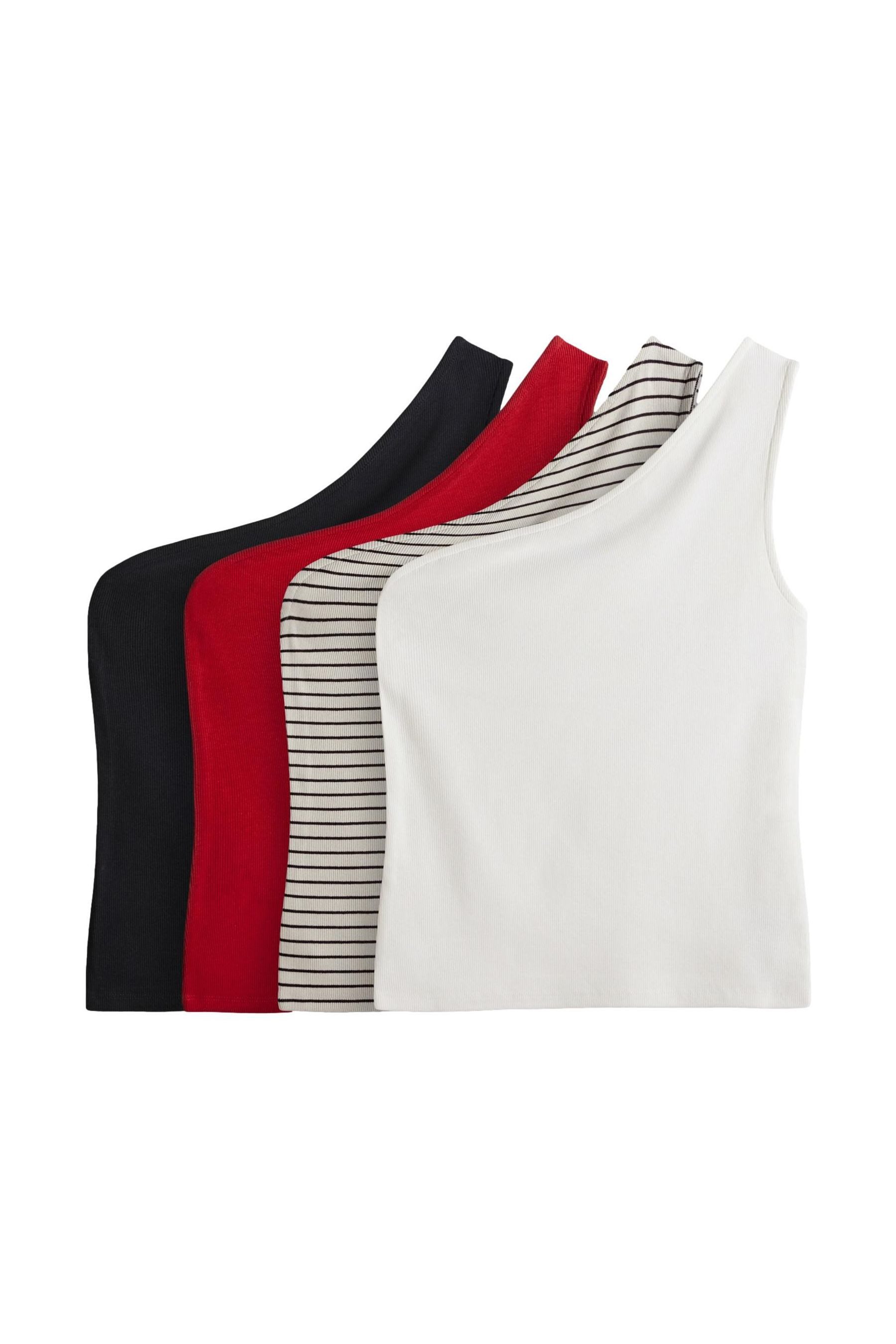 Trägertop The Set Gerippte One-Shoulder-Trägertops, 4er-Pack