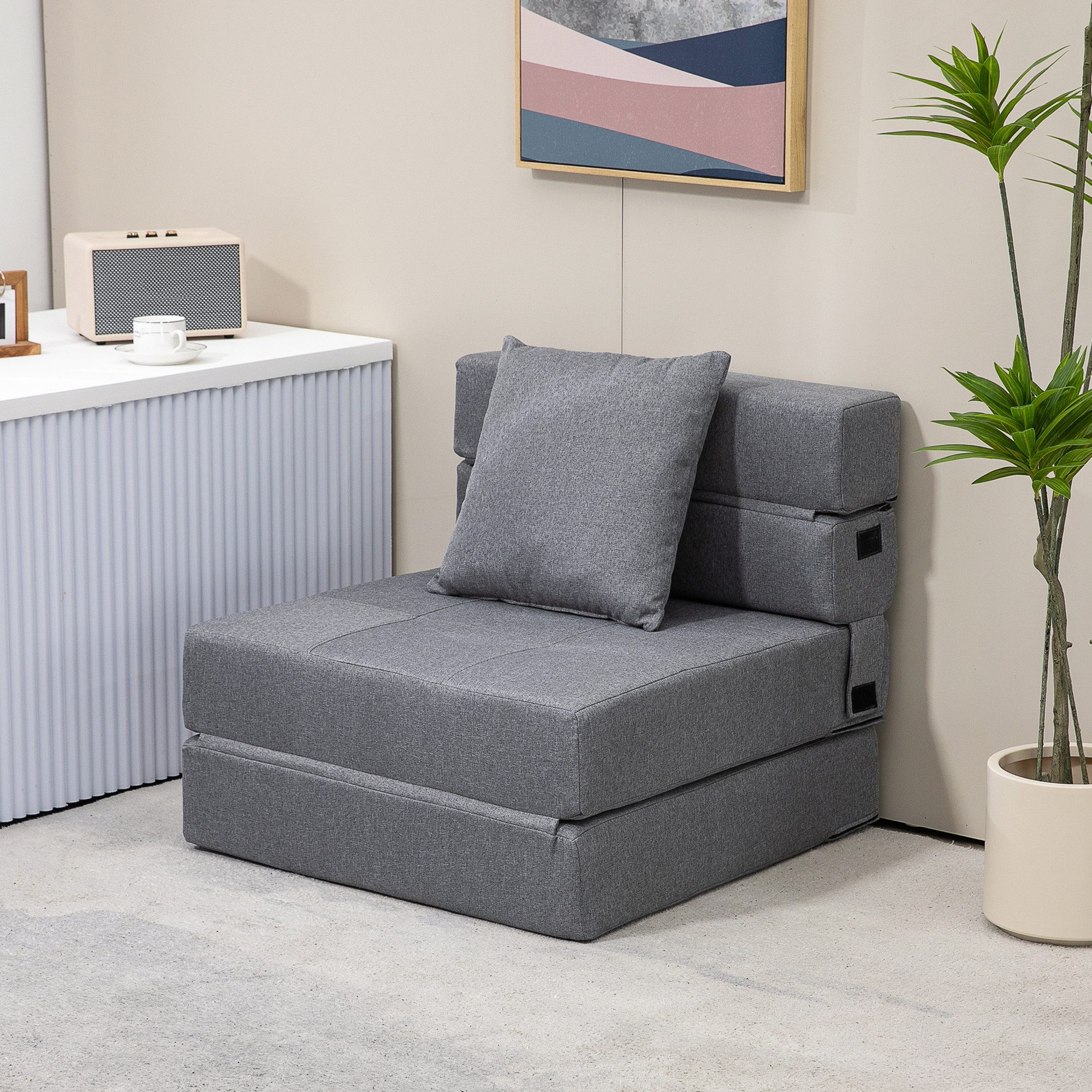 HOMCOM Schlafsofa 2-in-1 Klappsessel mit Bettfunktion, Relaxsessel mit Kissen, Schlafsessel klappbar 1 Teile, für Wohnzimmer, Schlafzimmer, bis 120 kg Belastbar, Dunkelgrau