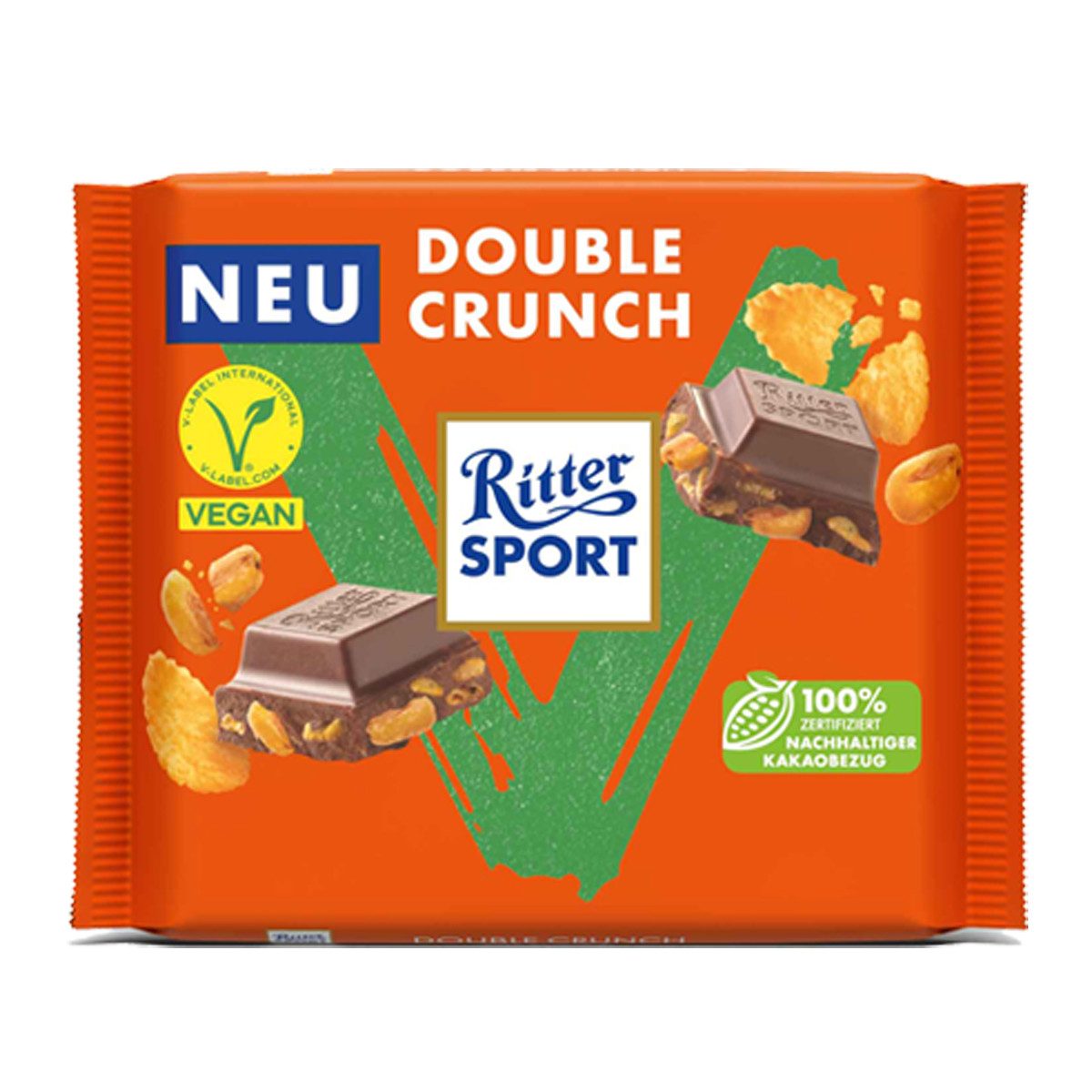 Ritter SPORT Schokolade, Ritter Sport Vegan Double Crunch Schokolade mit Cornflakes 100g