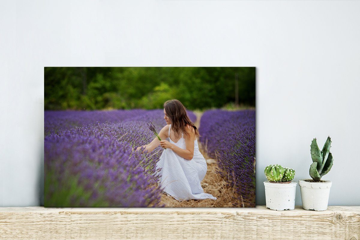 OneMillionCanvasses® (1 St), Wanddeko, cm - Lavendel, Frauen - Aufhängefertig, Wandbild Leinwandbild Leinwandbilder, 30x20 Kleid