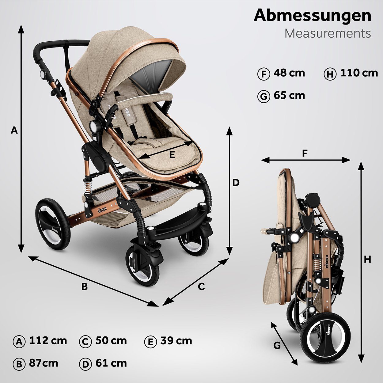 Kindertisch Voll-Gummireifen inkl. 1 Auto-Babyschale Reisebuggy, KIDUKU Komplettset Buggy Babywanne Fußsack, Regenschutz in 3 Kombi-Kinderwagen Kombi-Kinderwagen Wickeltasche 1 in Buggy KIDUKU® 3 Beige