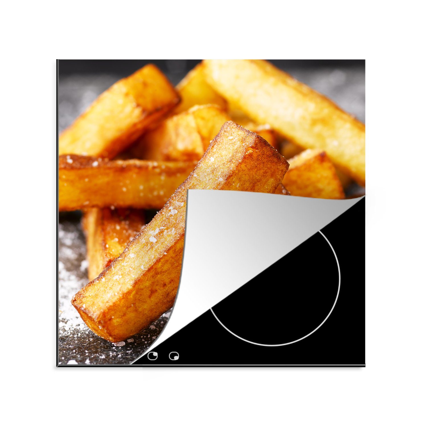 MuchoWow Herdblende-/Abdeckplatte Pommes frites in Großaufnahme, Vinyl, (1 tlg), 78x78 cm, Ceranfeldabdeckung, Arbeitsplatte für küche
