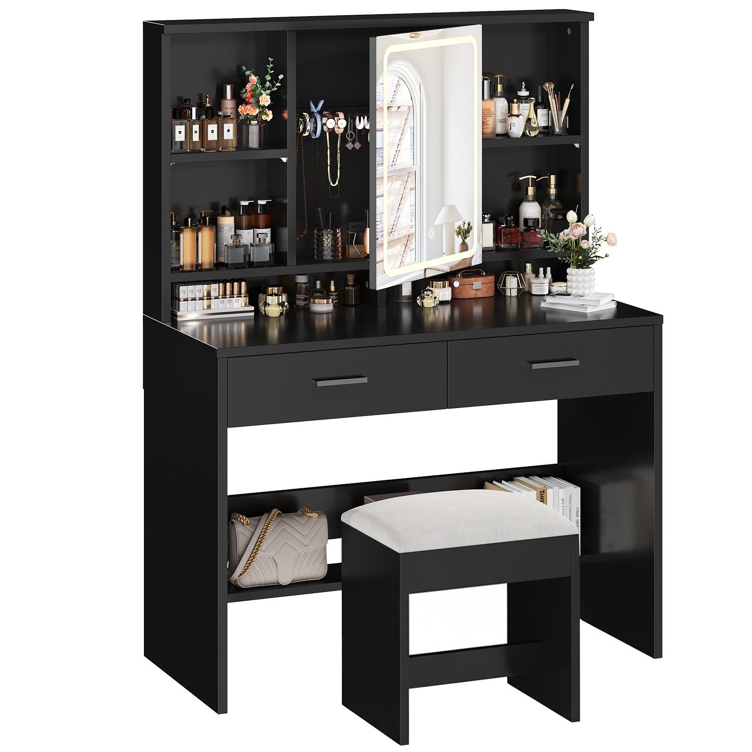 HOMALL Schminktisch Schminktisch mit Spiegel und LED 2 Schubladen und 6 Abl günstig online kaufen