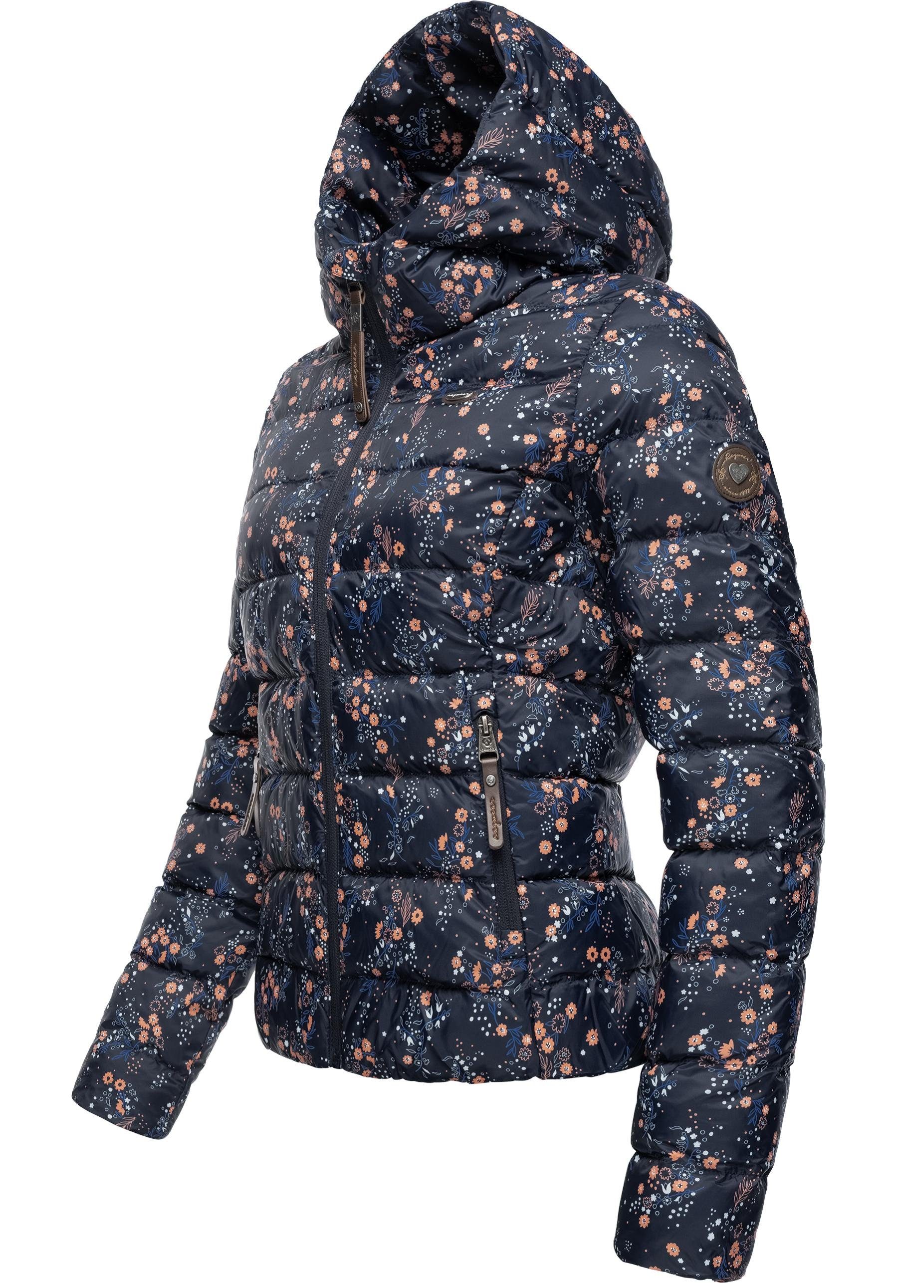 Tiasa Geblümte mit Ragwear Kapuze Steppjacke navy Winterjacke