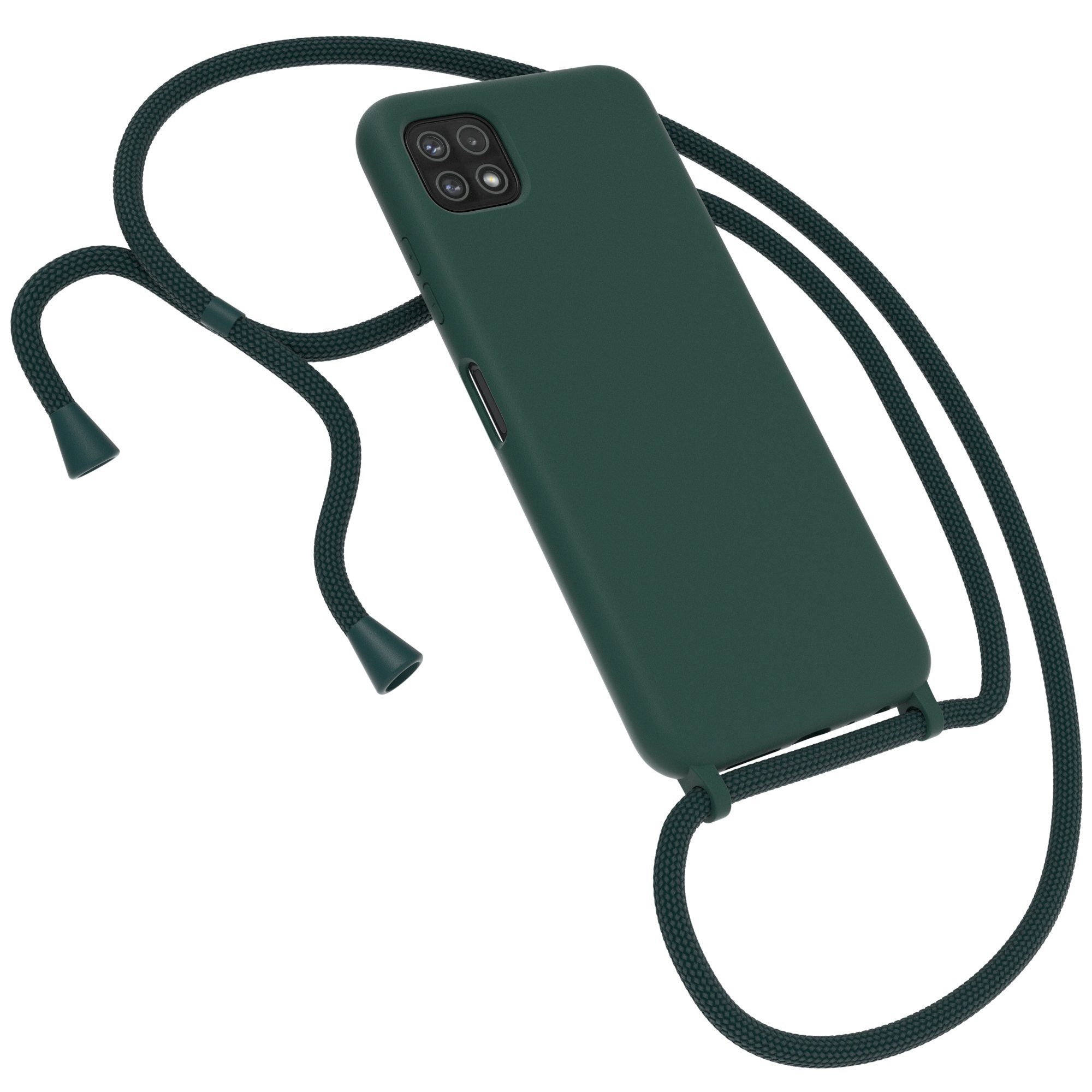 EAZY CASE Handykette Silikon Kette für Samsung Galaxy A22 5G 6,6 Zoll, Smartphonekette Cross Bag Handytasche Kordel Dunkel Grün / Piniengrün