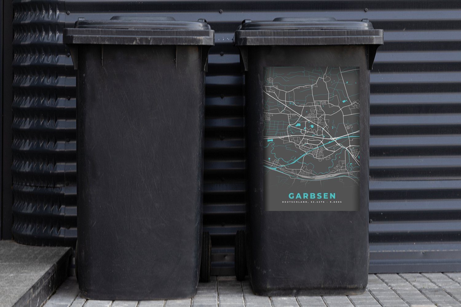 MuchoWow Wandsticker Blau - - Container, Sticker, Karte (1 - Deutschland Mülltonne, St), Garbsen Mülleimer-aufkleber, - - Gold Stadtplan Abfalbehälter