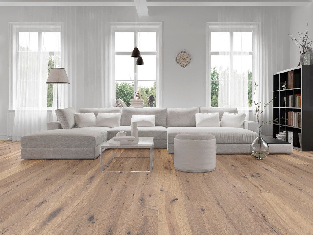 Timefloor Parkett Parkett Eiche markant weiß geölt Landhausdiele gebürstet, 8 St.
