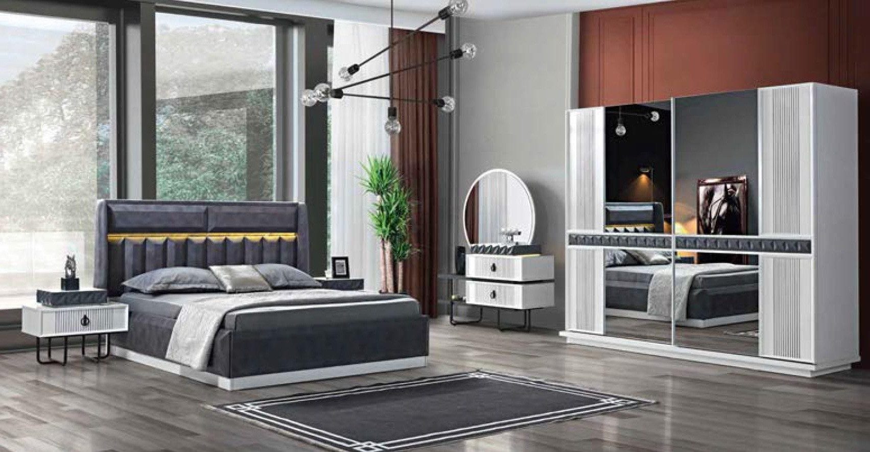 Xlmoebel Komplettschlafzimmer Luxuriöses Schlafzimmermöbel-Set in edlem Design mit Spiegel, (5-tlg., 5tlg. Bett + 2x Nachttische + Kleiderschrank + Kommode mit Spiegel), Hergestellt in Europa