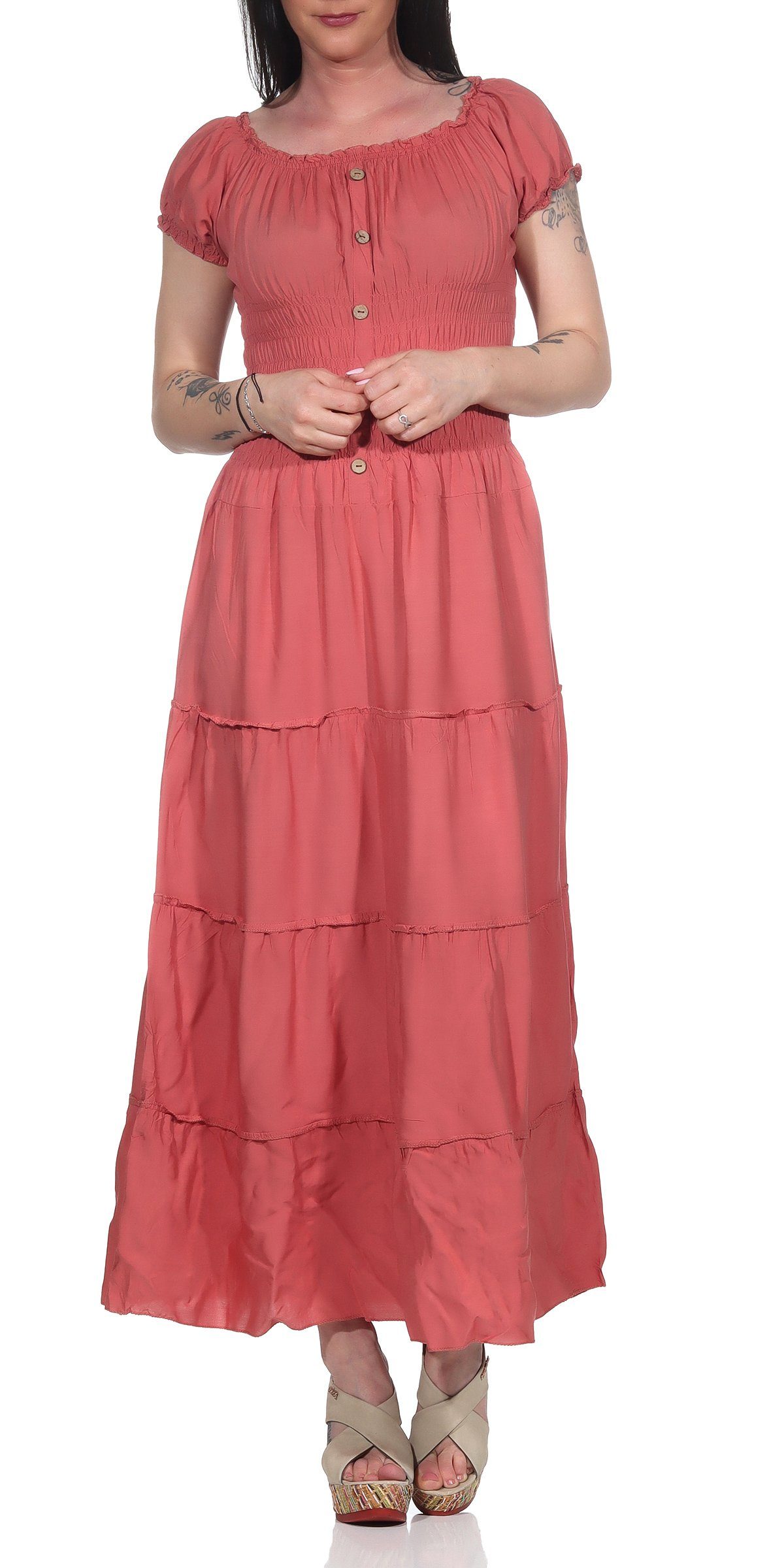 Aurela Damenmode Strandkleid »Kleider Damen elegant Sommer Kleider lang  einfarbig« Gesamtlänge: 132 - 135cm, Carmen- oder Rundhals Ausschnitt  möglich online kaufen | OTTO