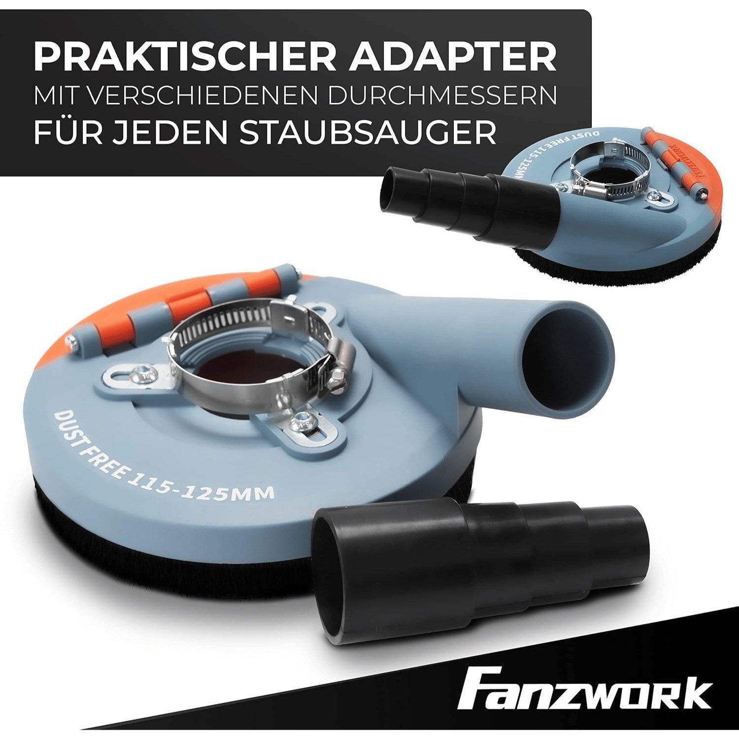 Fanzwork Winkelschleifer Absaughaube für Winkelschleifer + 125 mm Diamantschleiftopf PROFI, Für aller Winkelschleifer geeignet – Bild 5 von 5