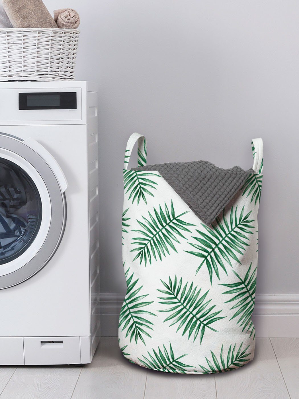 Abakuhaus Waschsalons, Wäschesäckchen mit Kordelzugverschluss für Palm Tropical Grün Wäschekorb Griffen Aquarell