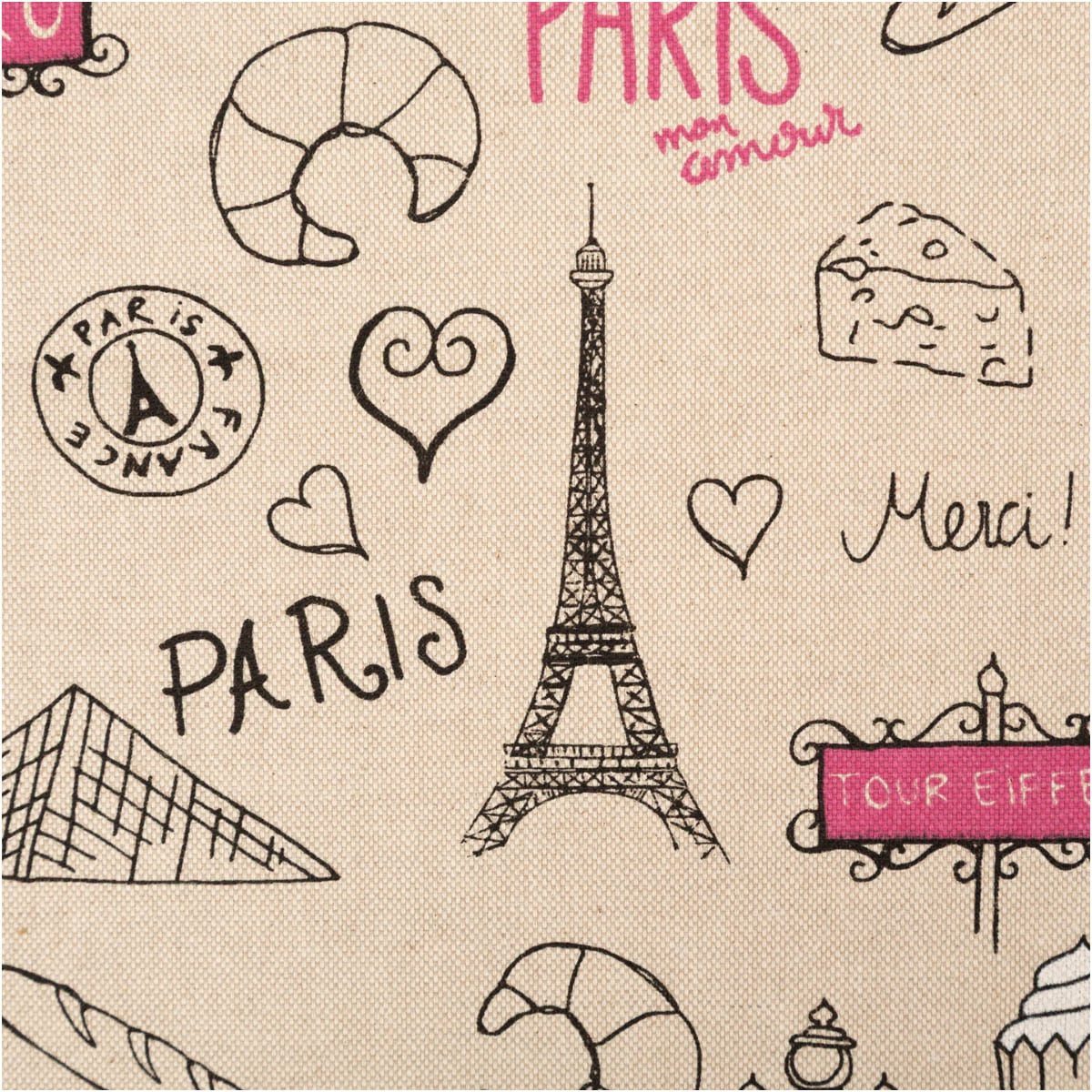SCHÖNER LEBEN. Stoff Dekostoff Meterware Leinenlook Paris natur schwarz rosa 140cm, pflegeleicht