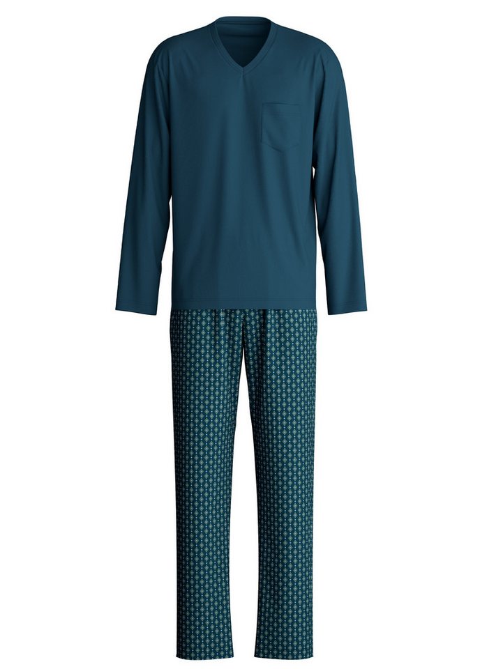 CALIDA Pyjama Relax Imprint Herren (2 tlg) weich, leicht mit V-Ausschnitt