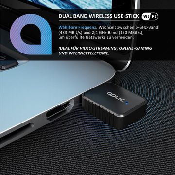 Aplic WLAN-Dongle, WiFi Stick Dual Band 600 MBit/s 2,4 GHz + 5 GHz / 802.11 ac/n/g/b/h